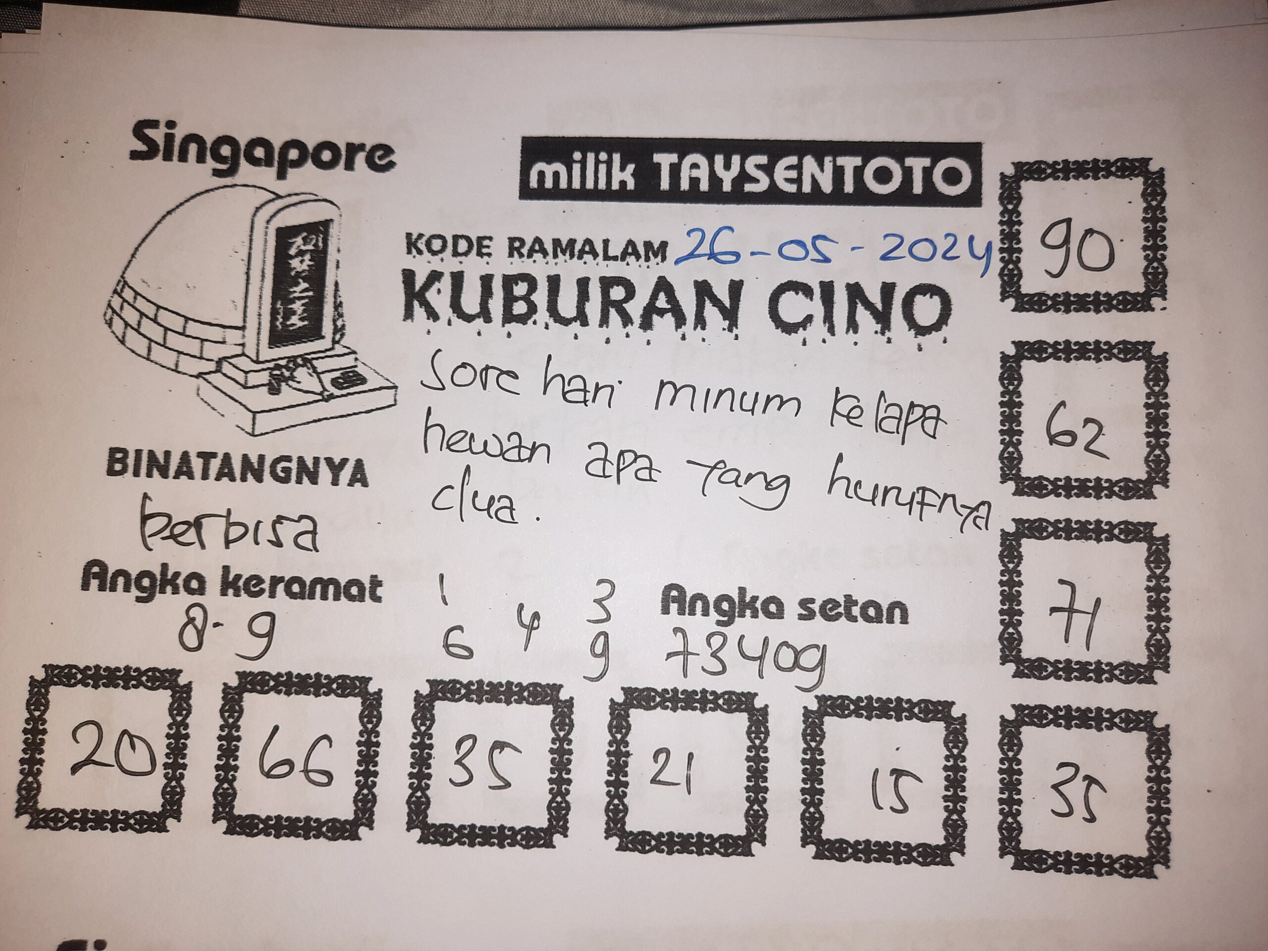 Syair Kuburan Cino Singapore Hari ini 26 Mei 2024