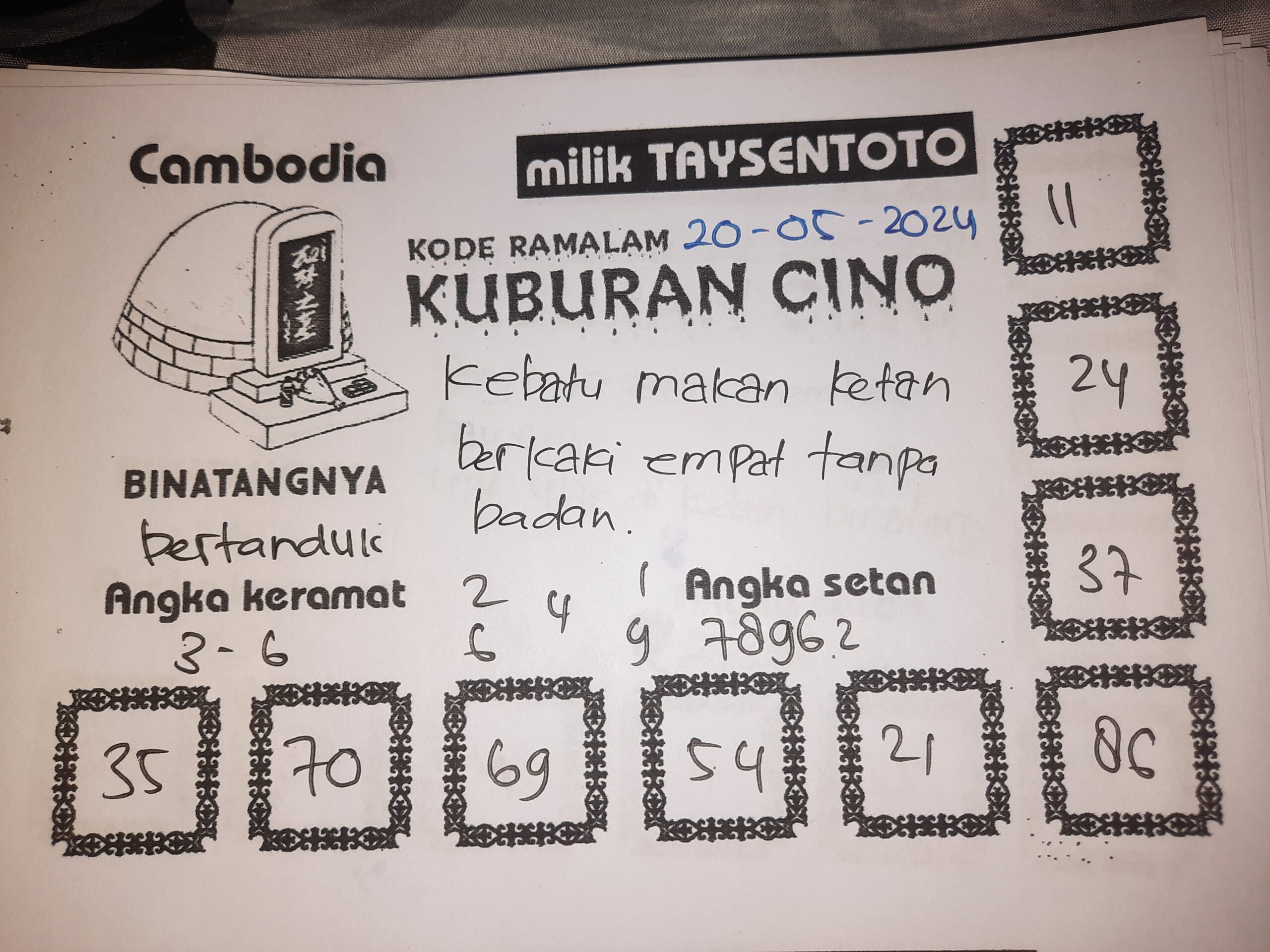 Syair Kuburan Cino Cambodia Hari Ini 20 Mei 2024