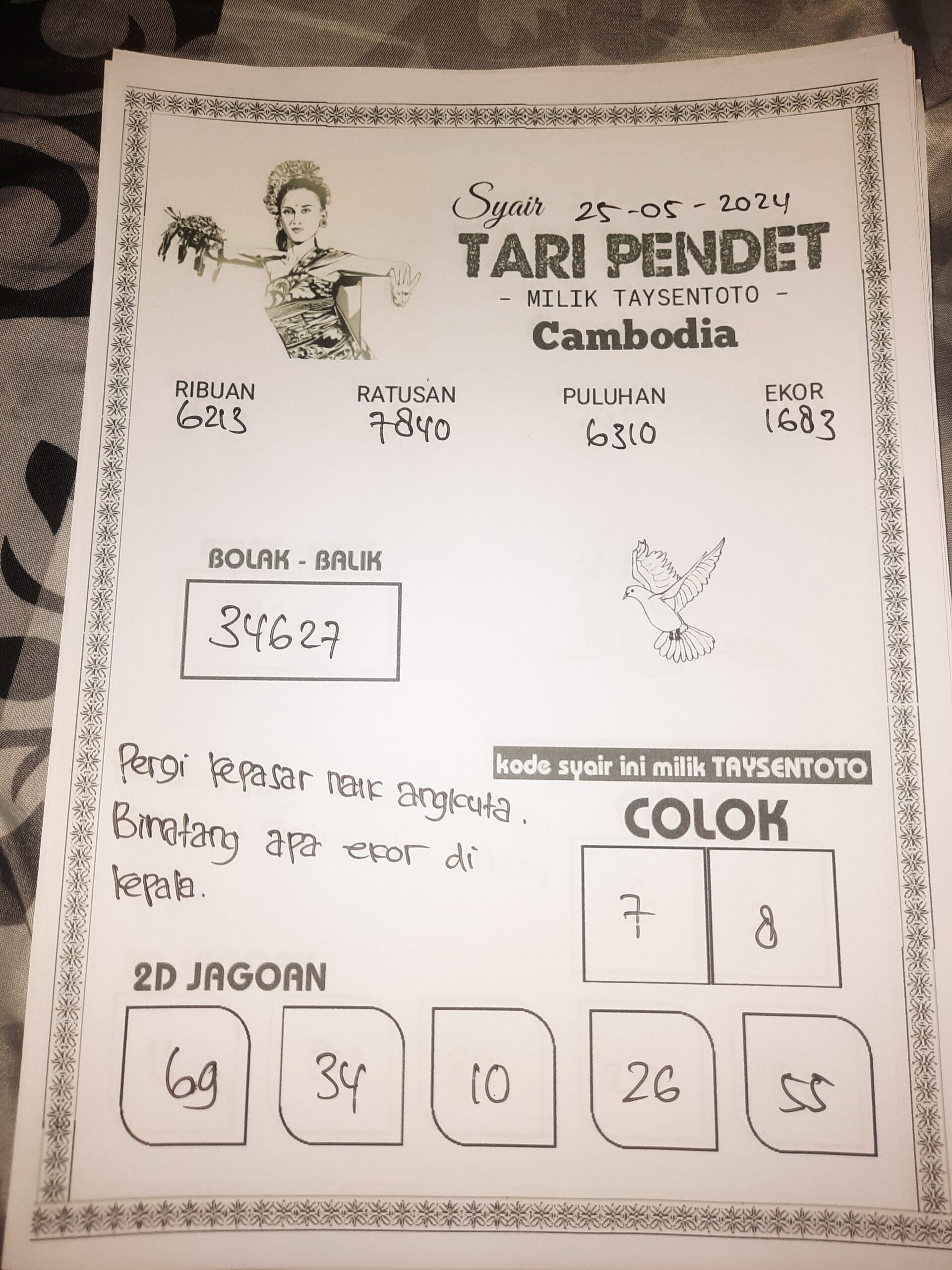 Syair Tari Pendet cambodia Hari Ini 25 Mei 2024