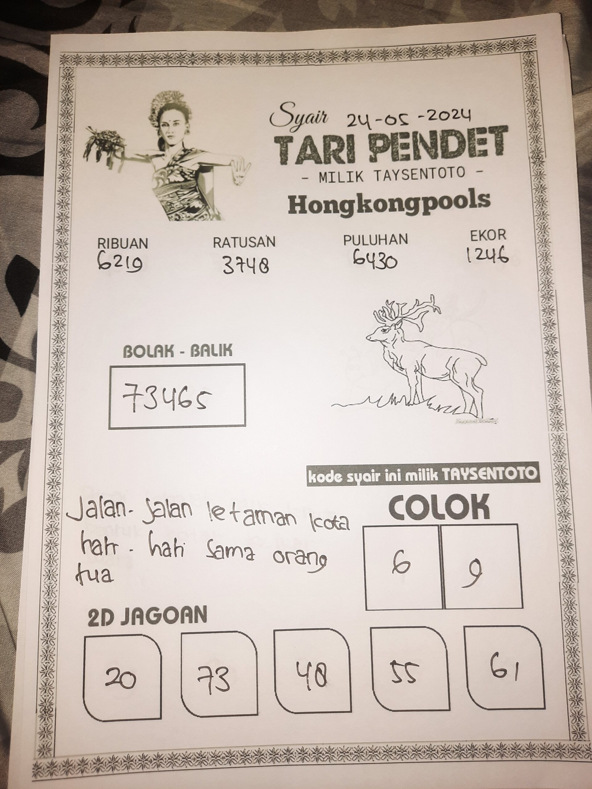 Syair Tari Pendet HK Hari Ini 24 Mei 2024