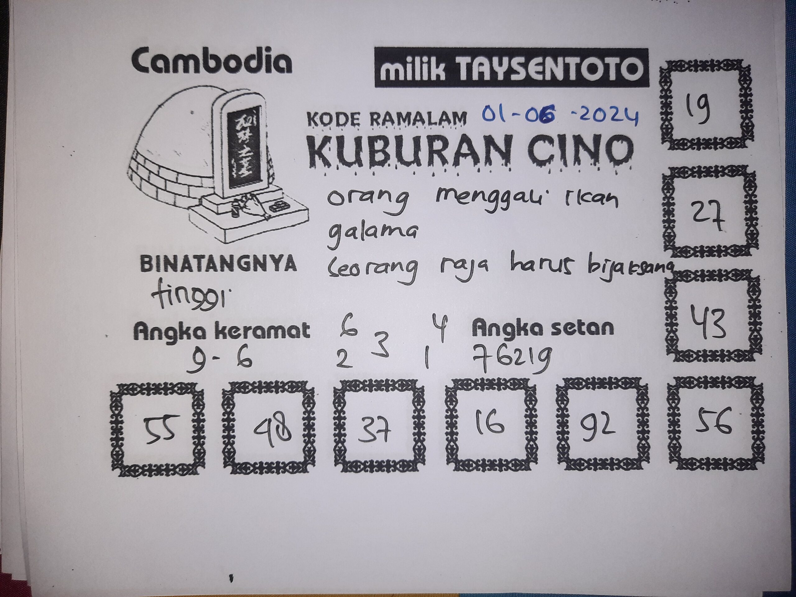 Syair Kuburan Cino Cambodia Hari Ini 01 Juni 2024