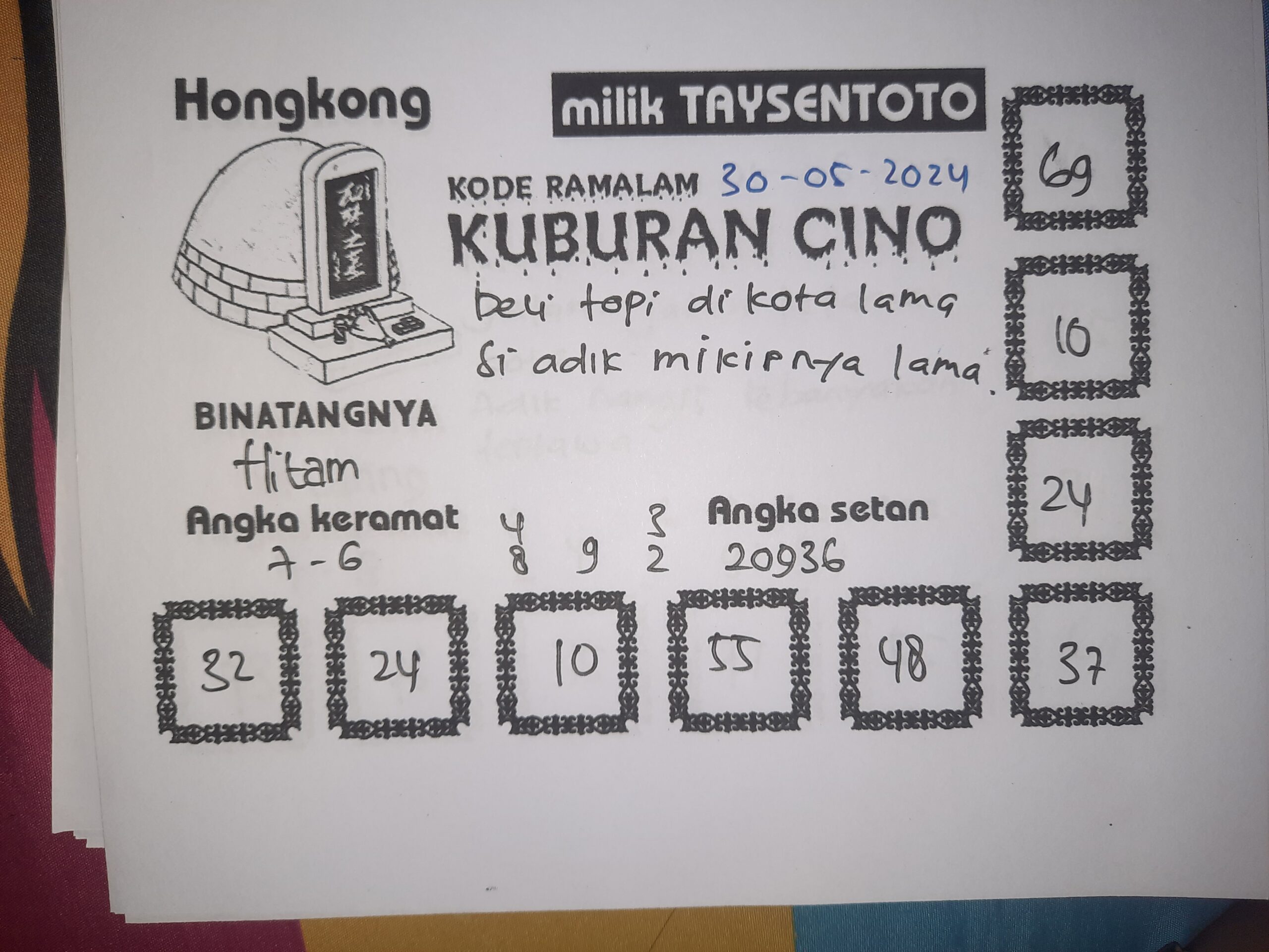 Syair Kuburan Cino HK Hari Ini 30 Mei 2024