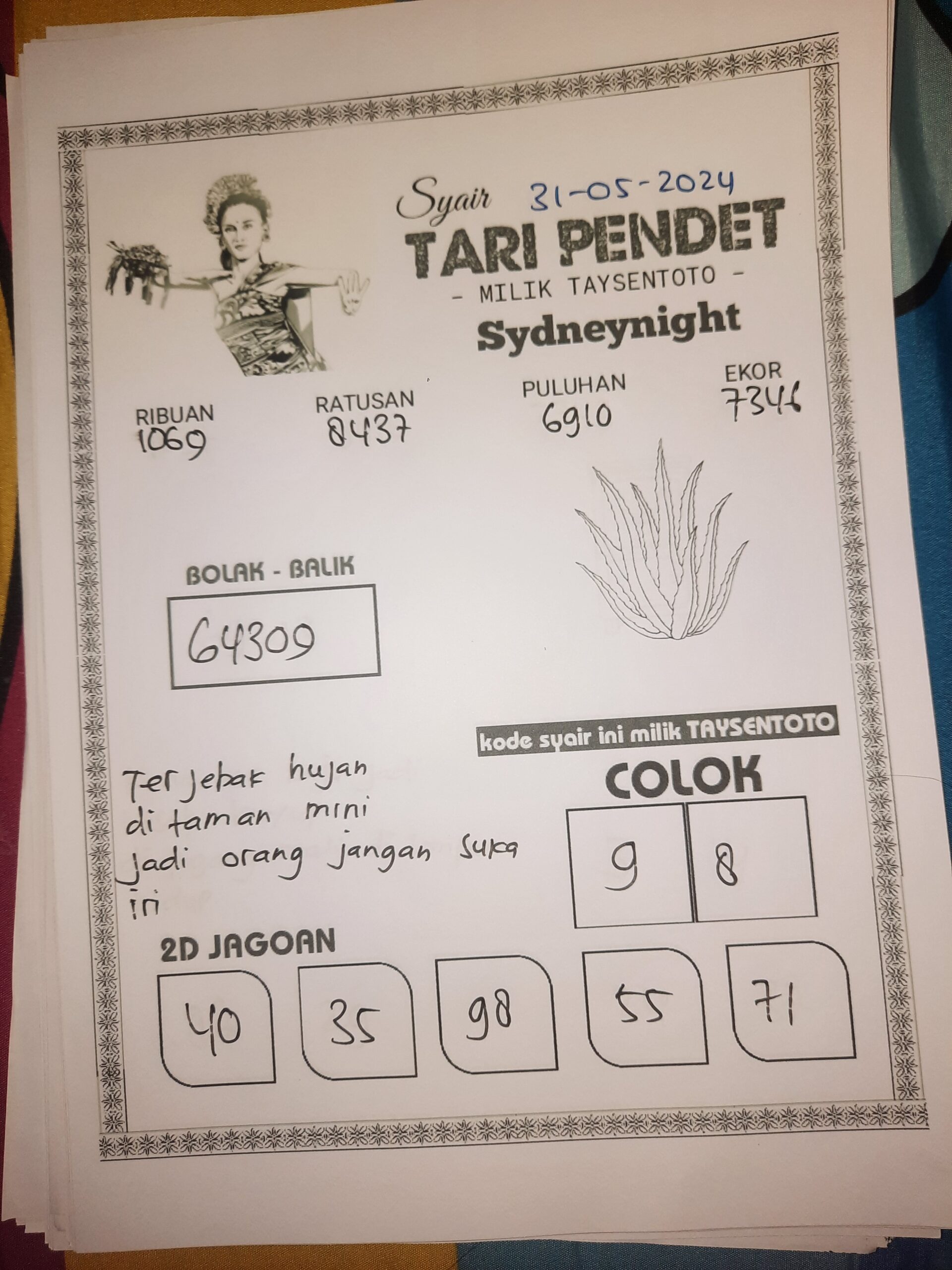 Syair Tari Pendet SydneyNight Hari ini 31 Mei 2024