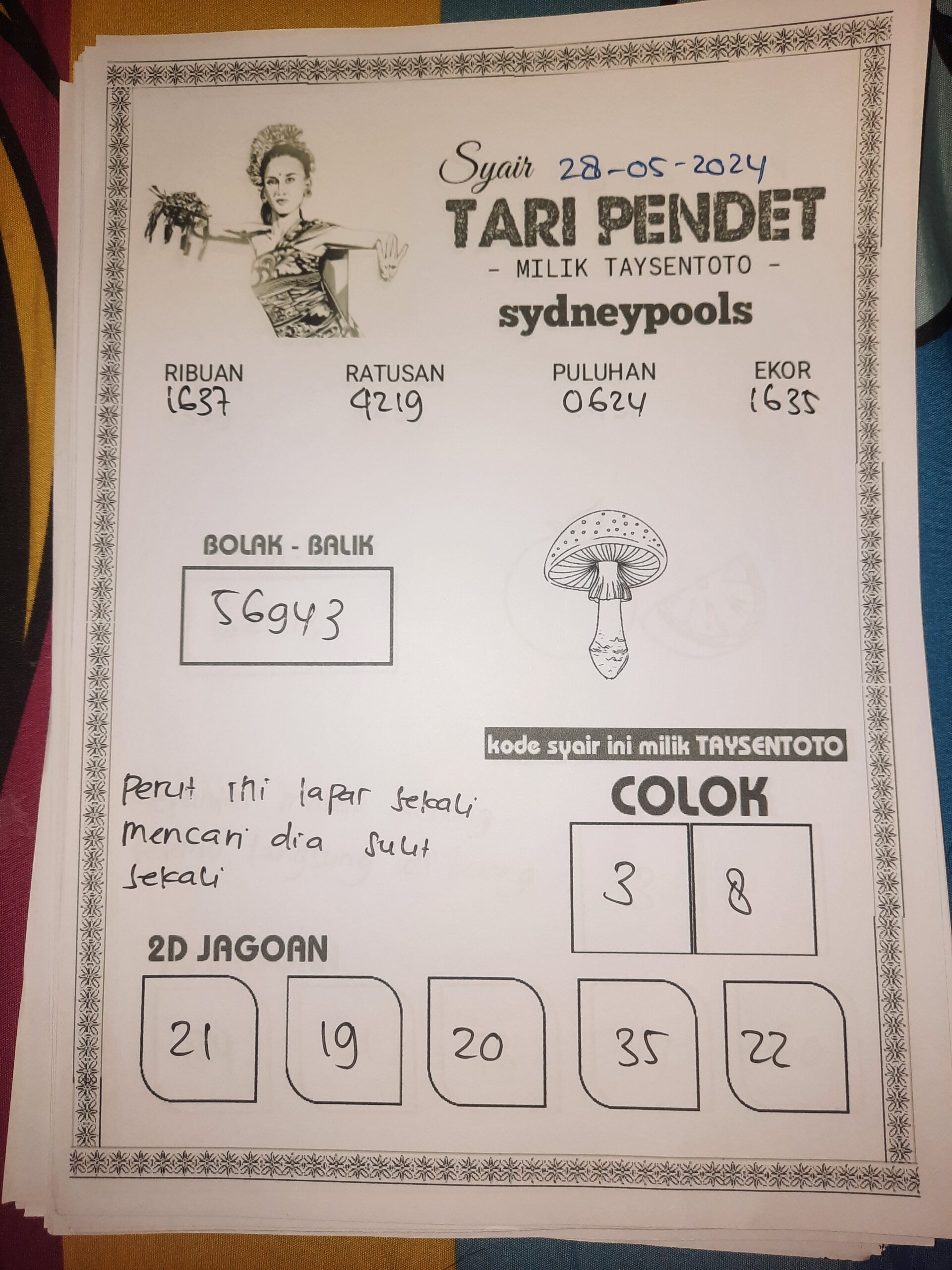 Syair Tari Pendet Sydney Hari ini 28 Mei 2024