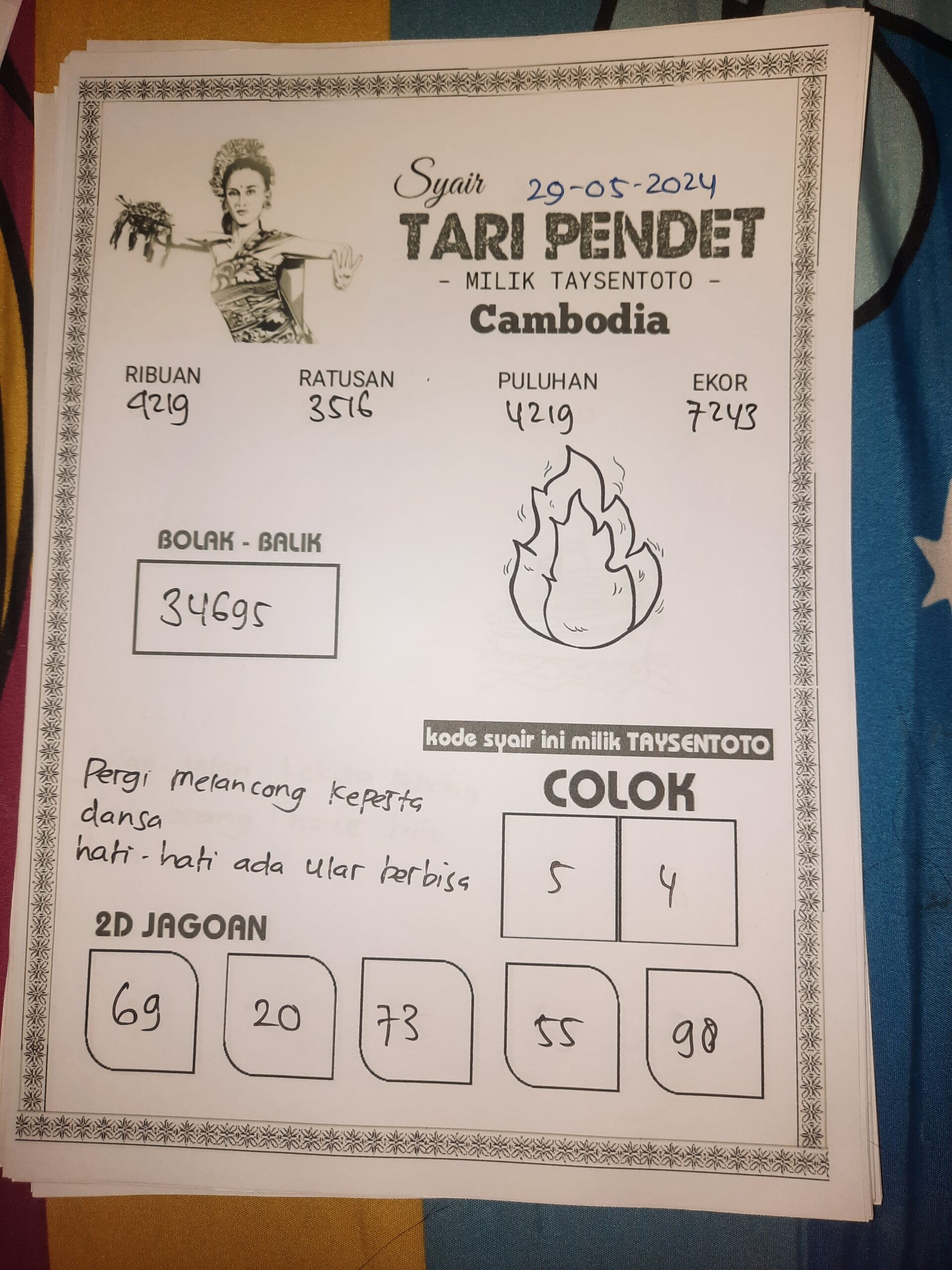 Syair Tari Pendet Cambodia Hari ini 29 Mei 2024