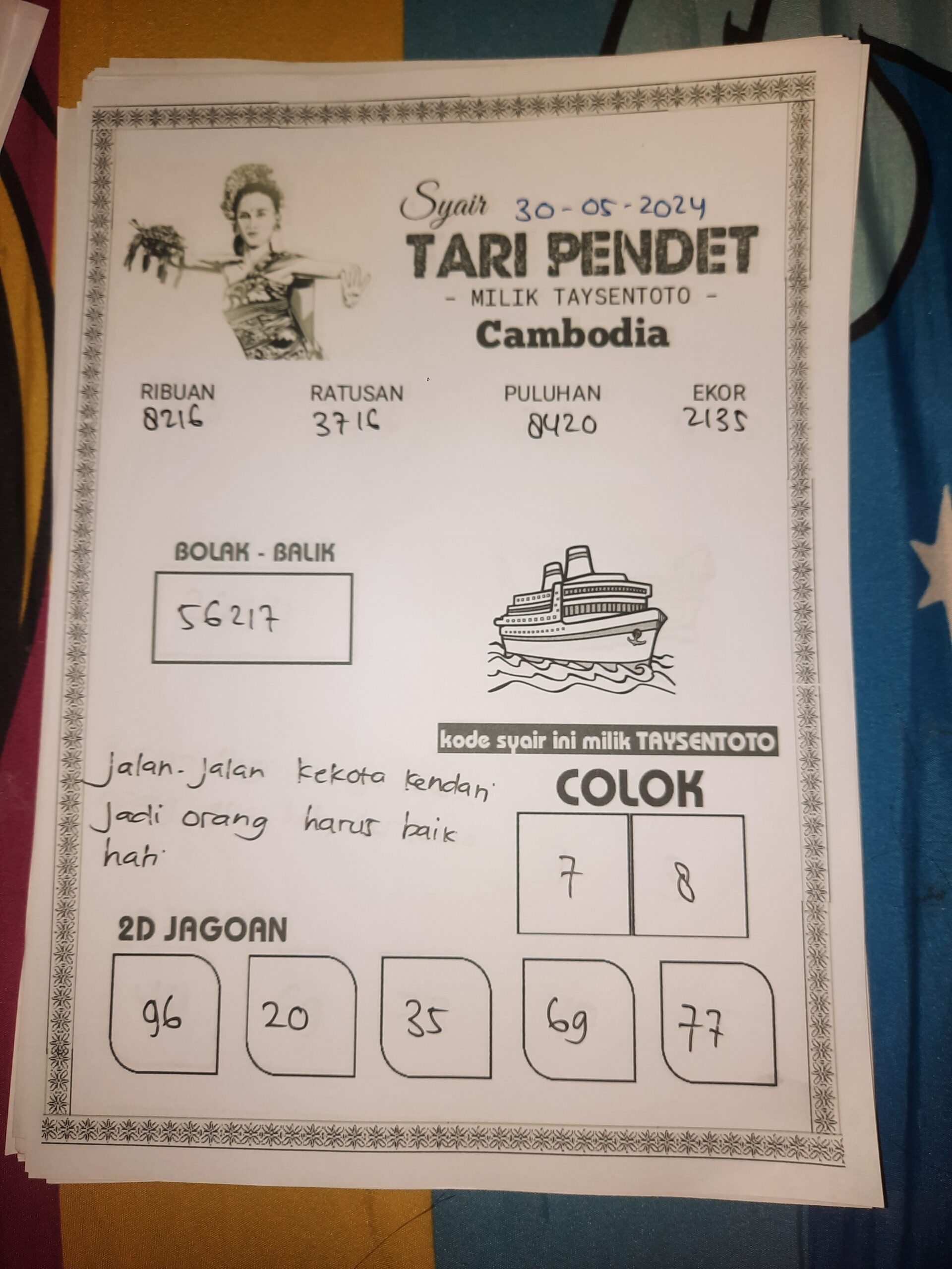 Syair Tari Pendet Cambodia Hari ini 30 Mei 2024