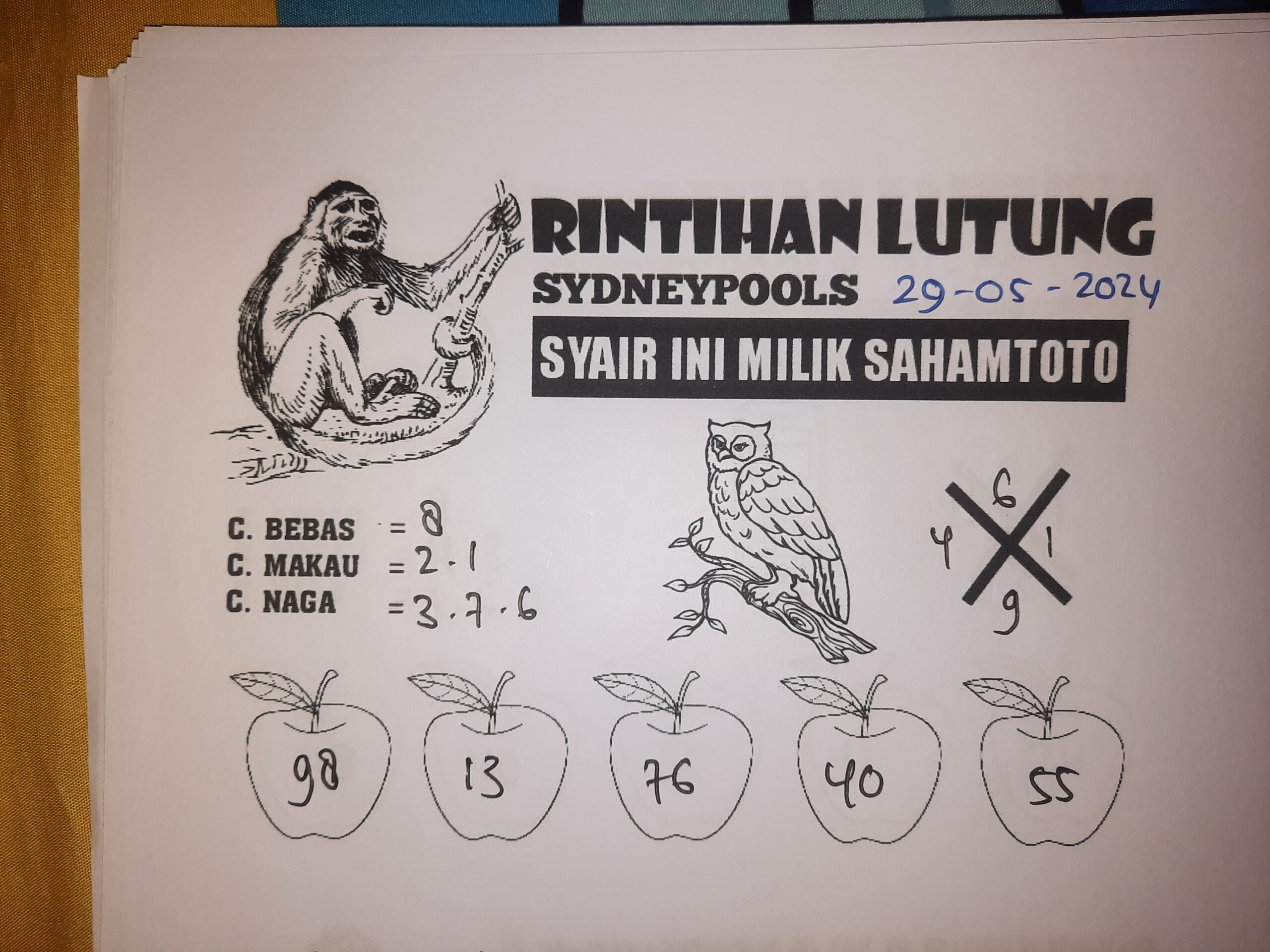 syair rintihan lutung Sydney hari ini Rabu,29 Mei 2024