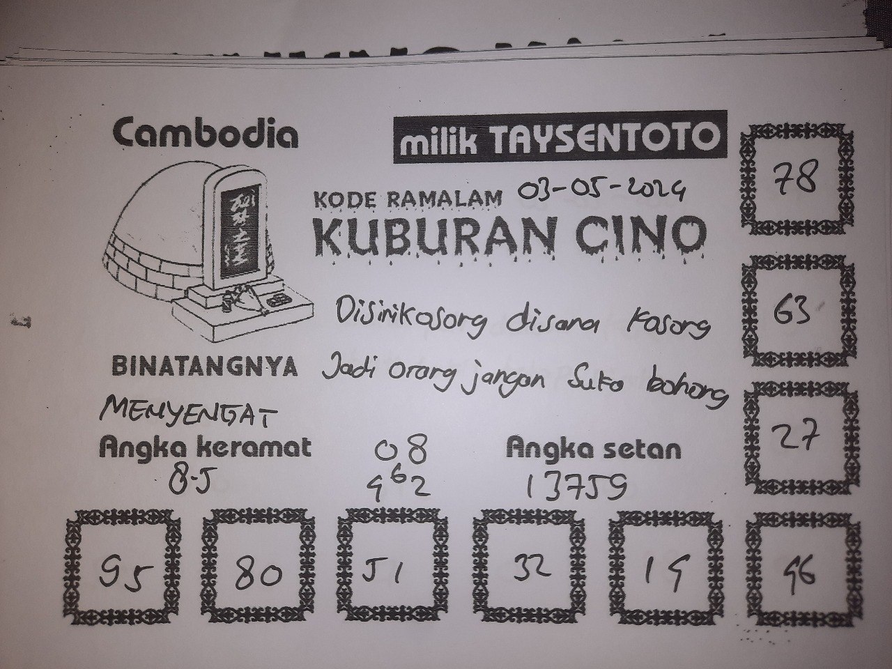 Syair Kuburan Cino Cambodia Hari Ini 03 Mei 2024