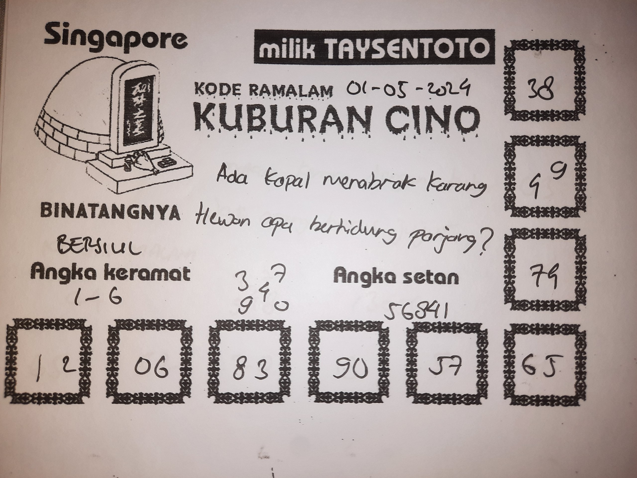 Syair Kuburan Cino Singapore Hari ini 01 Mei 2024