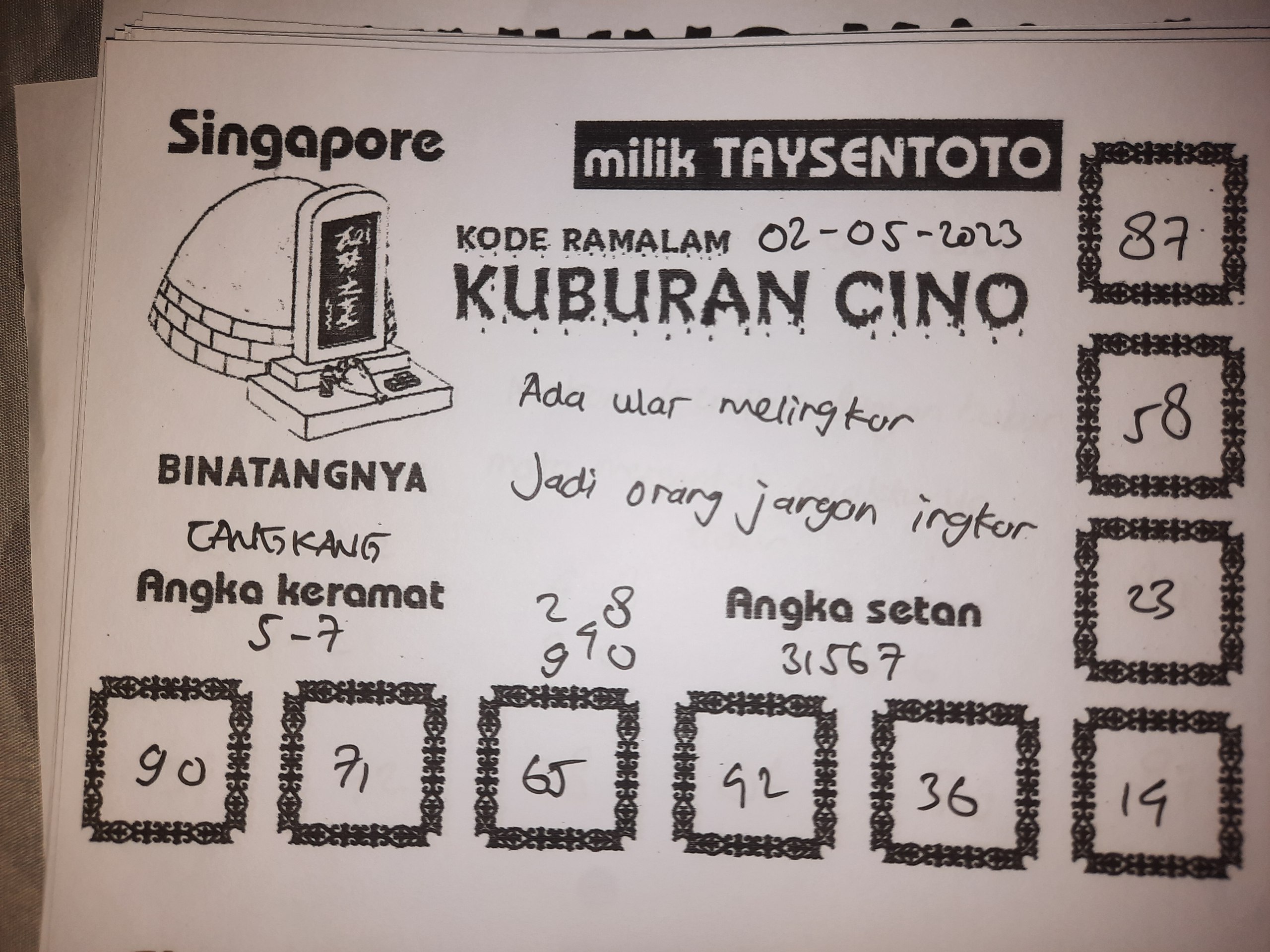 Syair Kuburan Cino Singapore Hari ini 02 Mei 2024