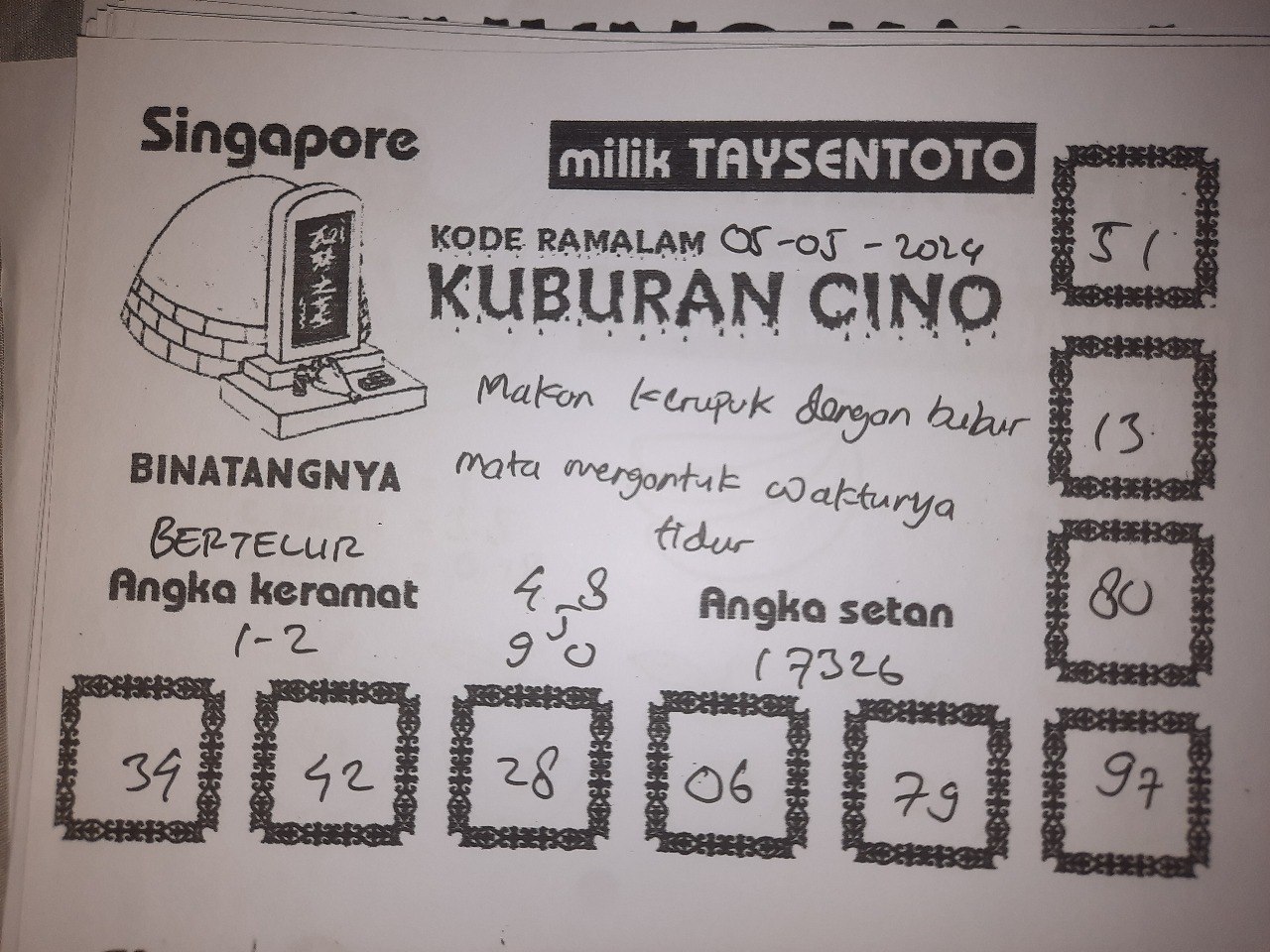 Syair Kuburan Cino Singapore Hari ini 05 Mei 2024