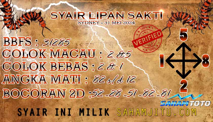 Syair Lipan Sakti SYDNEY Hari Ini Jumat,31 Mei 2024