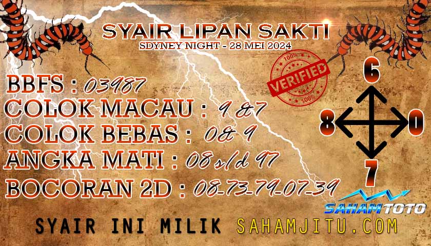 Syair Lipan Sakti SDYNEY NIGHT Hari Ini Selasa,28 Mei 2024