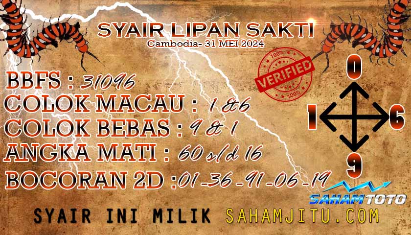 Syair Lipan Sakti Cambodia Hari Ini Jumat,31 Mei 2024