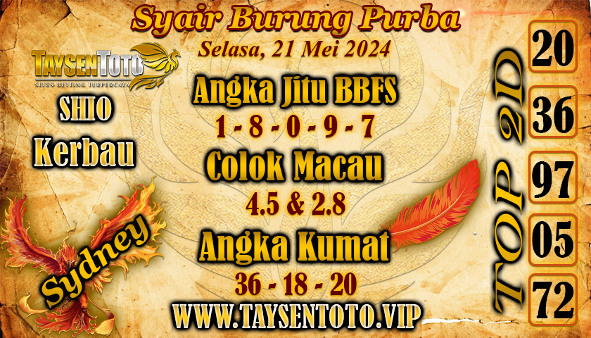 Syair Burung Purba Sydney Hari ini 21 Mei 2024