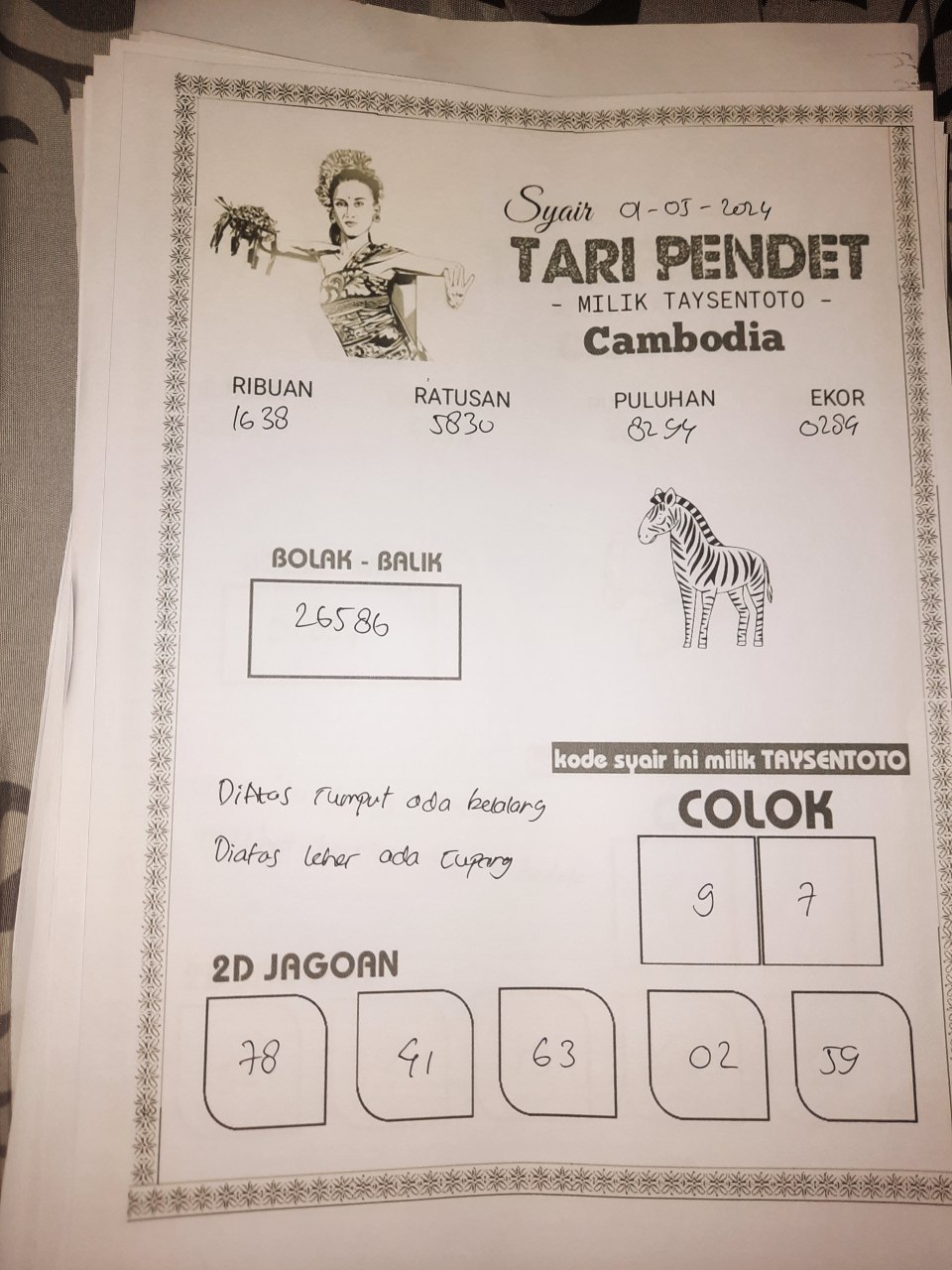 Syair Tari Pendet cambodia Hari Ini 01 Mei 2024