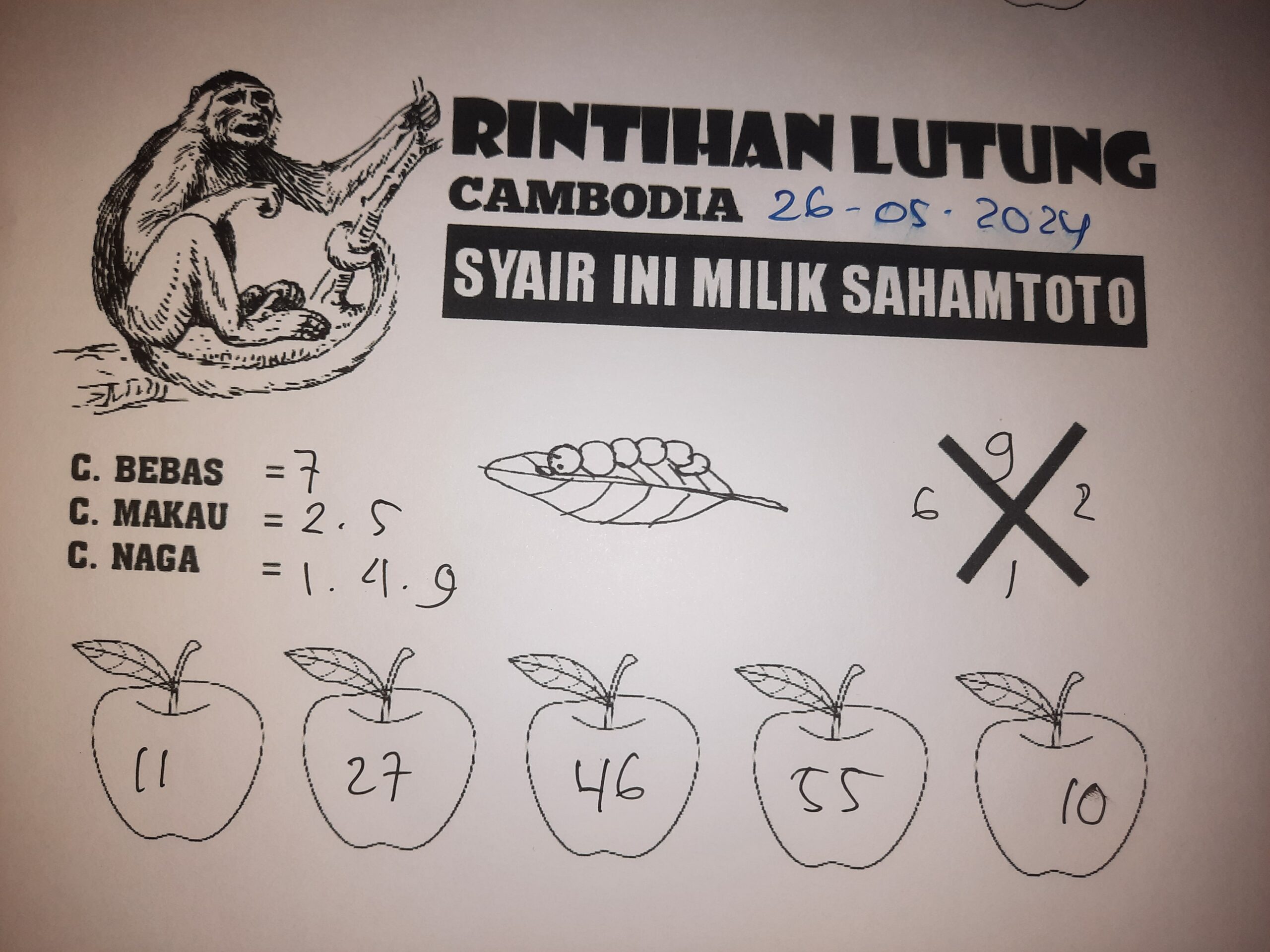 syair rintihan lutung Cambodia hari ini Minggu ,26 Mei 2024