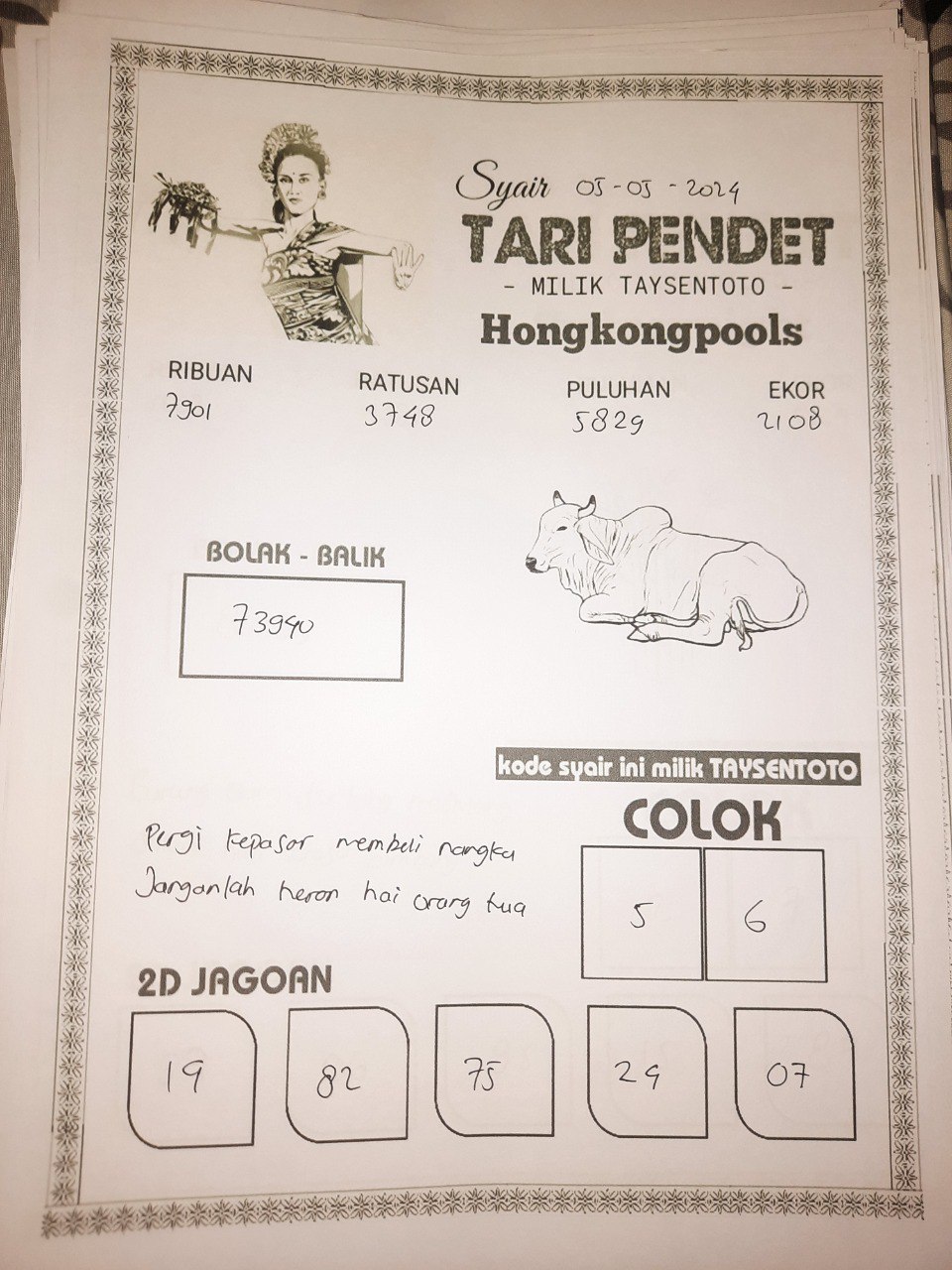 Syair Tari Pendet HK Hari Ini 05 Mei 2024