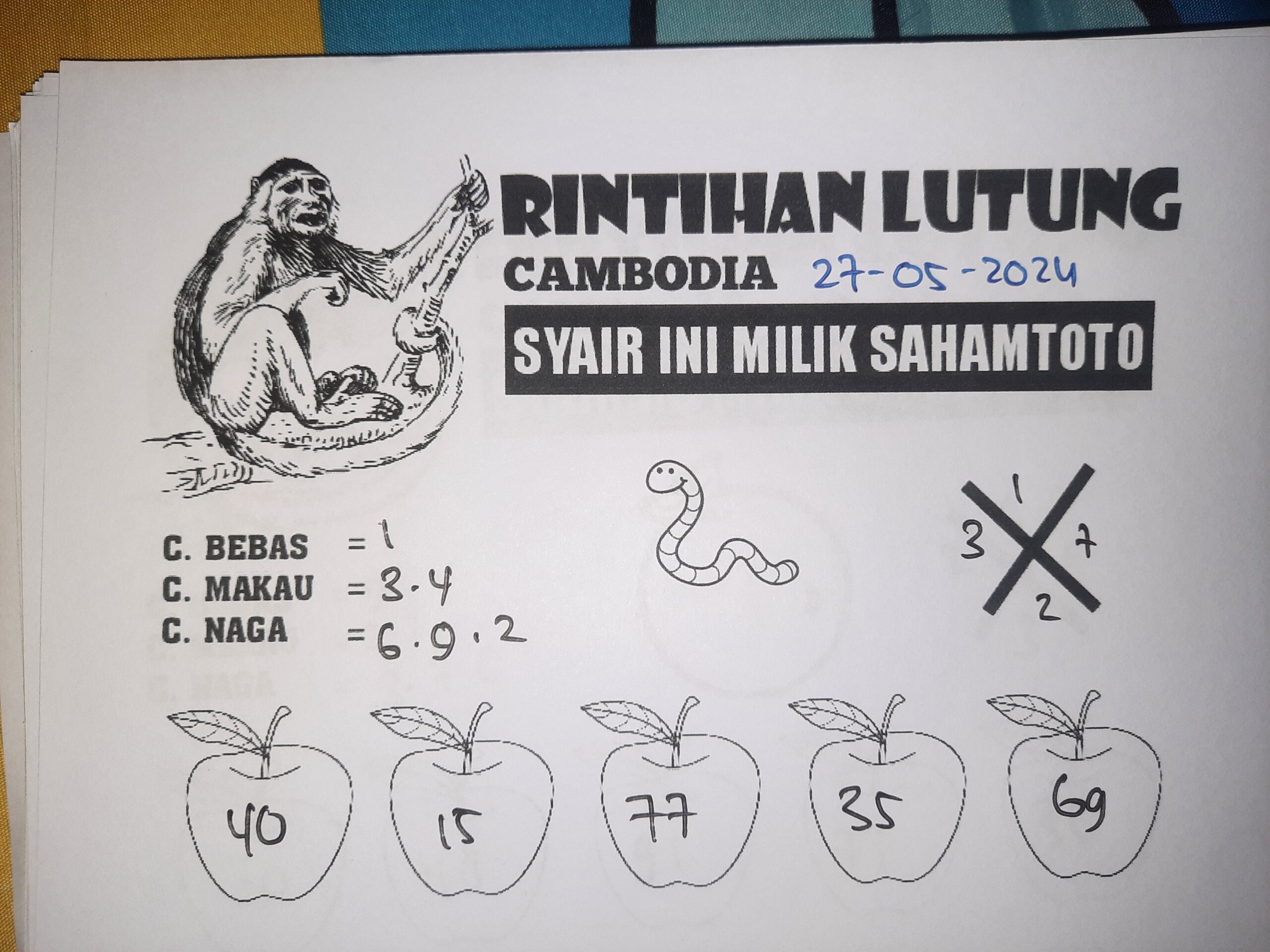 syair rintihan lutung Cambodia hari ini Senin,27 Mei 2024