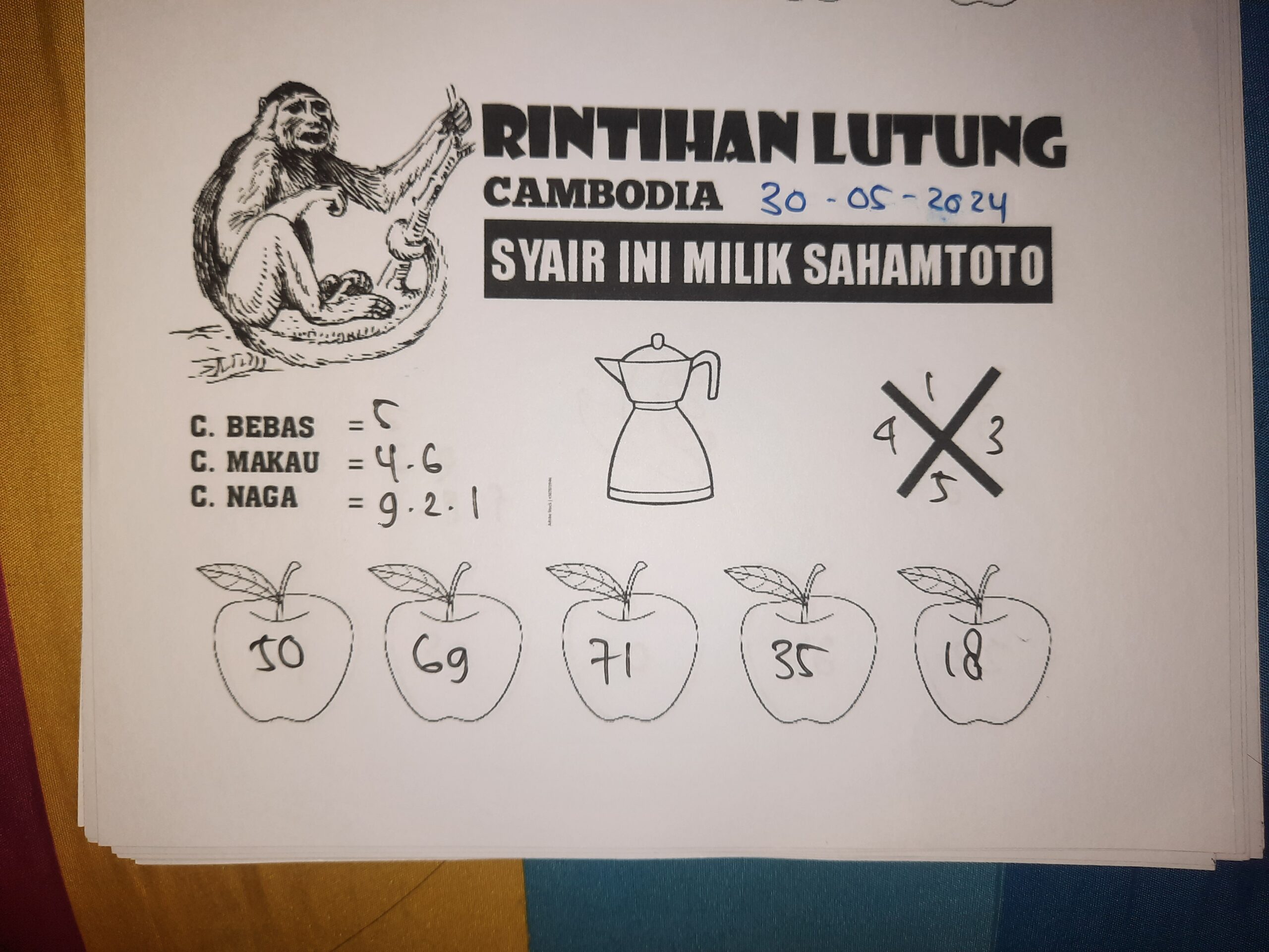 syair rintihan lutung Cambodia hari ini kamis,30 Mei 2024