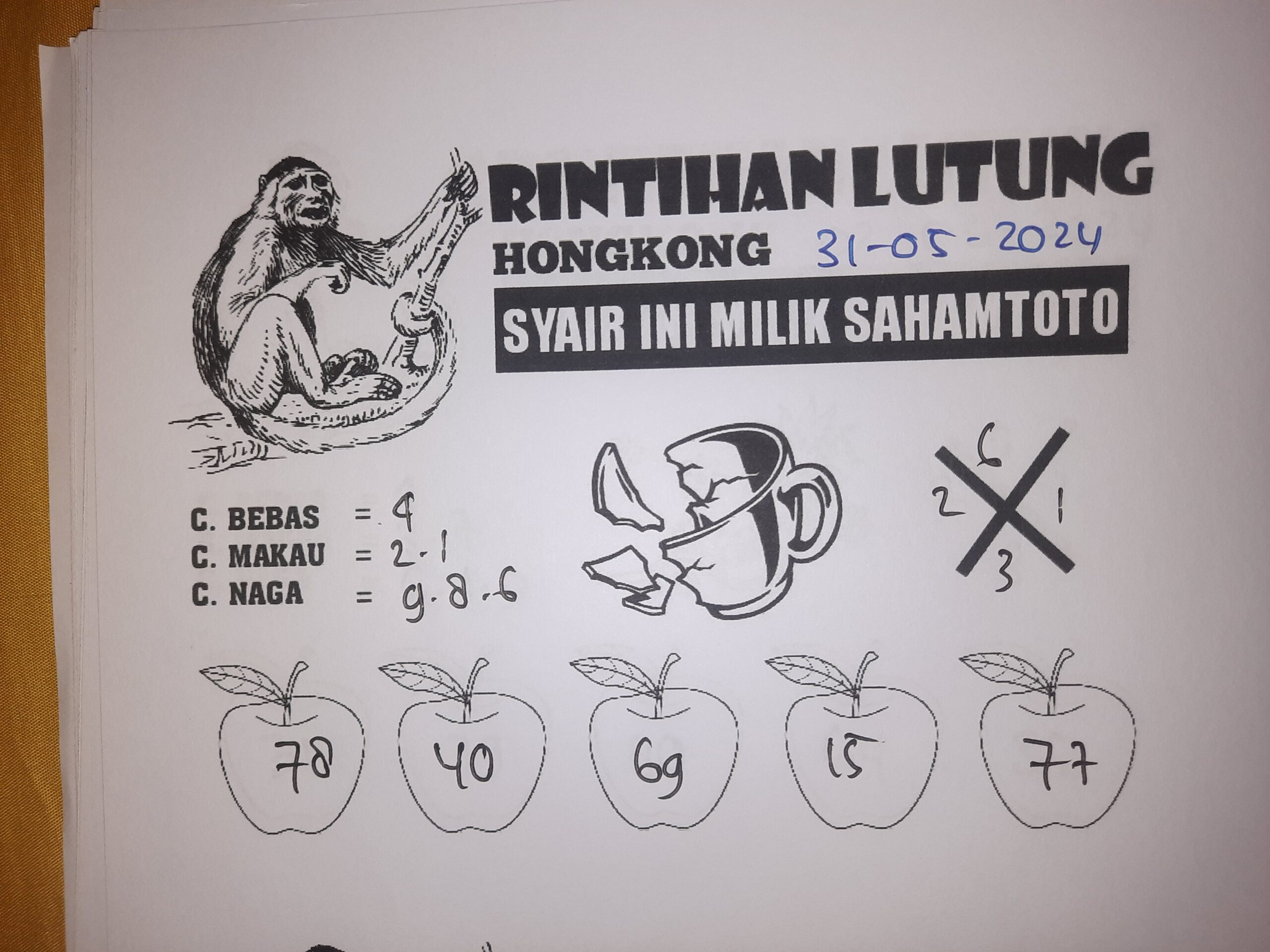 syair rintihan lutung HONGKONG hari ini Jumat,31Mei 2024