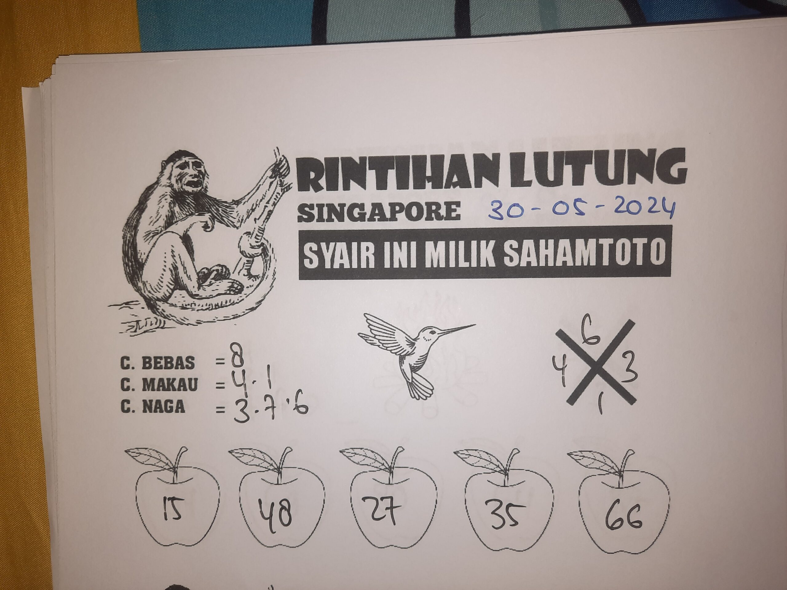 syair rintihan lutung Singapore hari ini kamis,30 Mei 2024