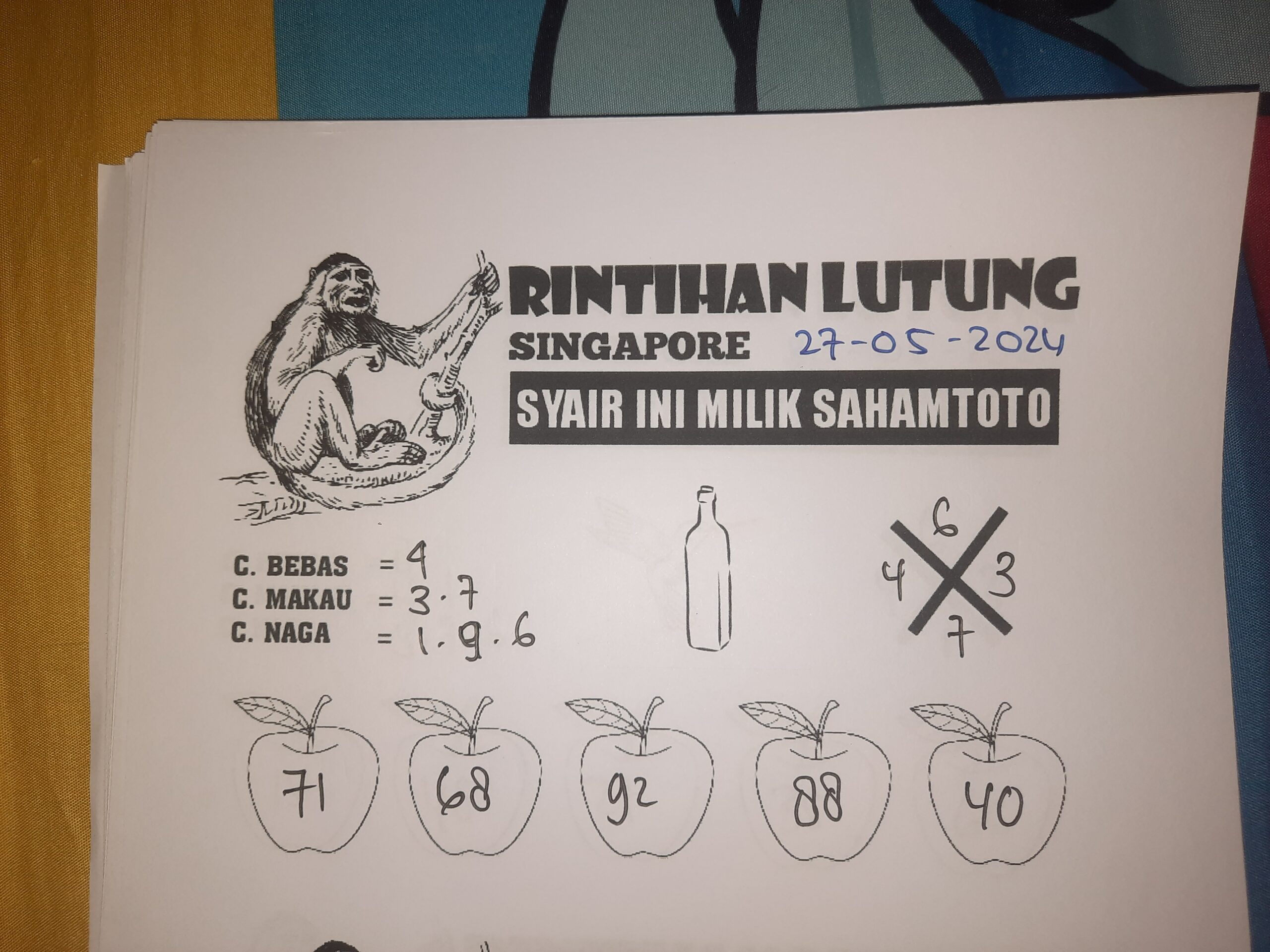 syair rintihan lutung SINGAPORE hari ini Senin,27 Mei 2024