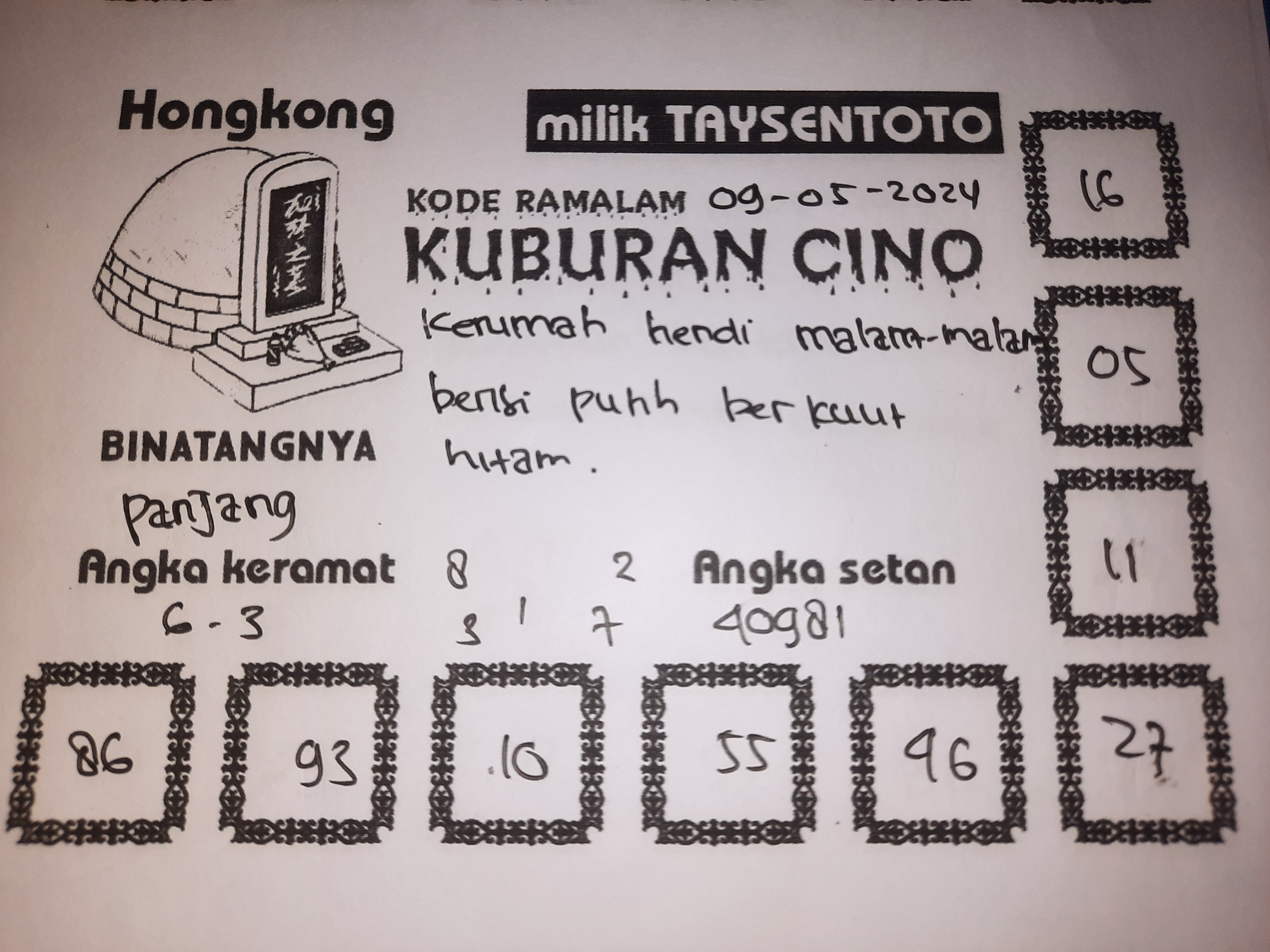 Syair Kuburan Cino HK Hari Ini 09 Mei 2024