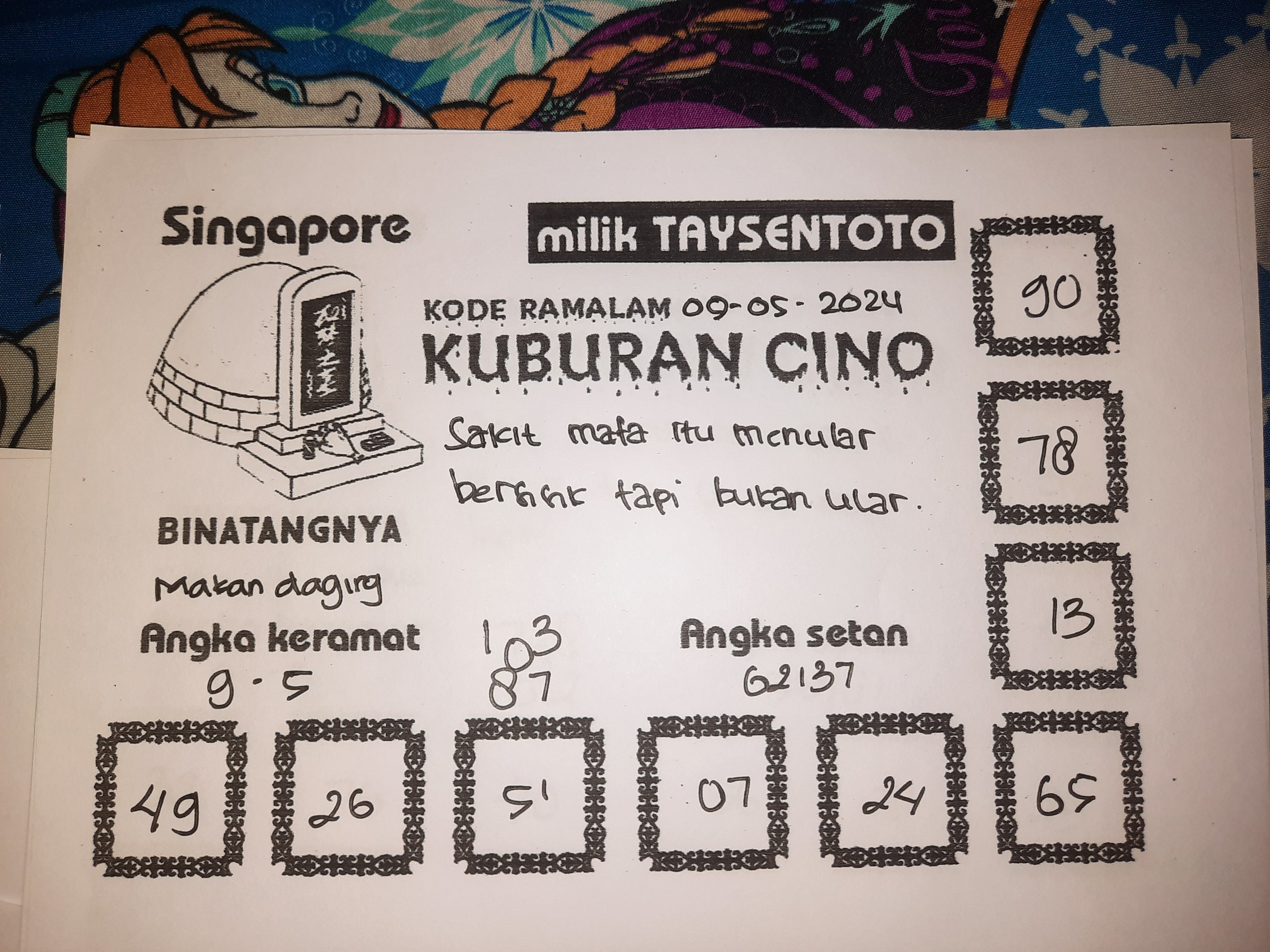 Syair Kuburan Cino Singapore Hari ini 09 Mei 2024