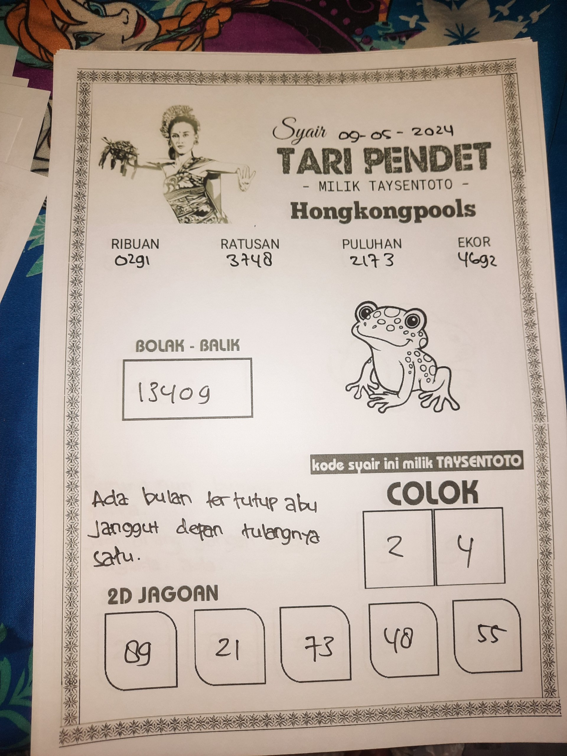 Syair Tari Pendet HK Hari Ini 09 Mei 2024