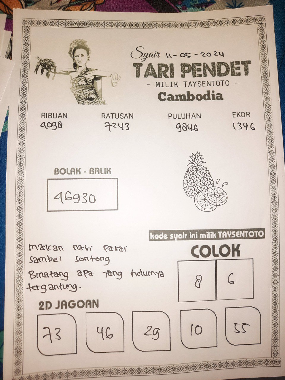 Syair Tari Pendet cambodia Hari Ini 11 Mei 2024