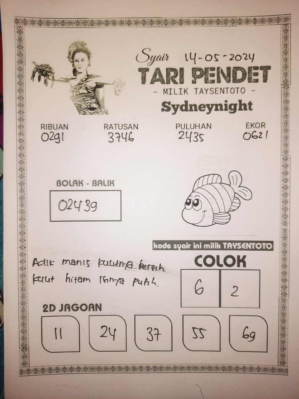 Syair Tari Pendet SydneyNight Hari ini 14 Mei 2024