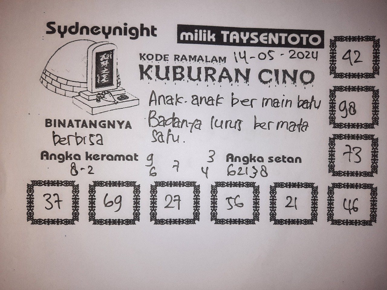 Syair Kuburan Cino SydneyNight Hari ini 14 Mei 2024