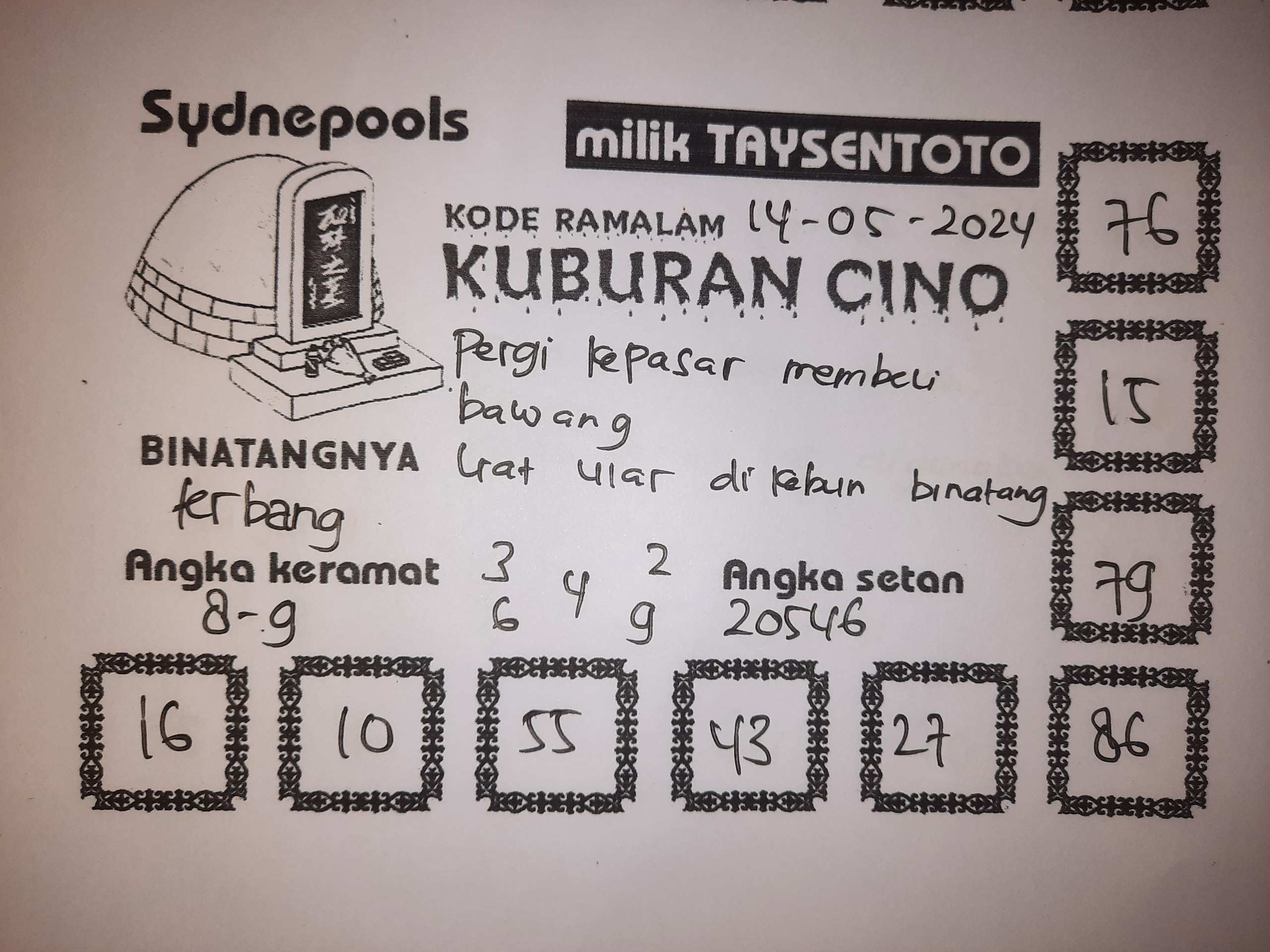 Syair Kuburan Cino Sydney Hari ini 14 Mei 2024