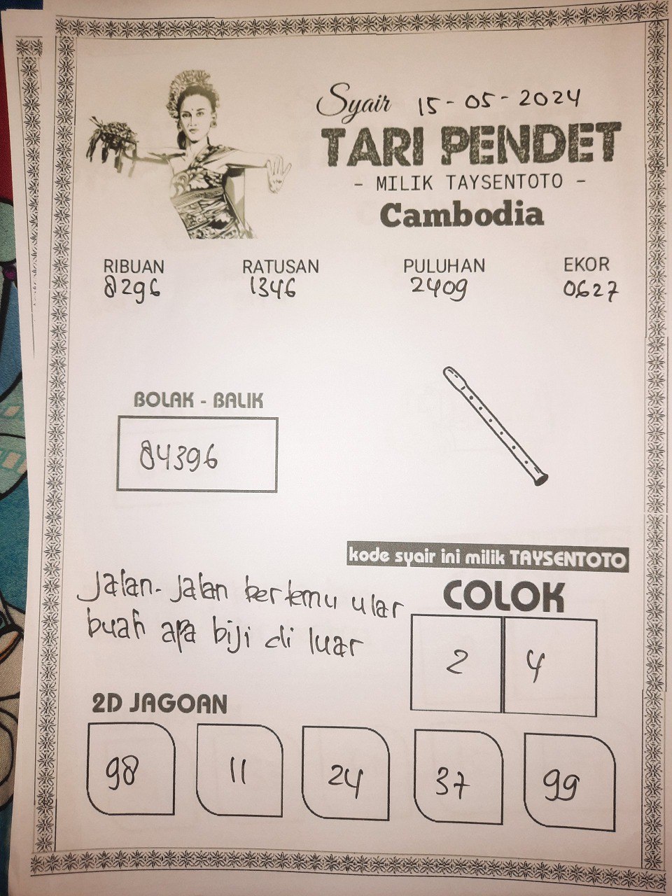 Syair Tari Pendet cambodia Hari Ini 15 Mei 2024