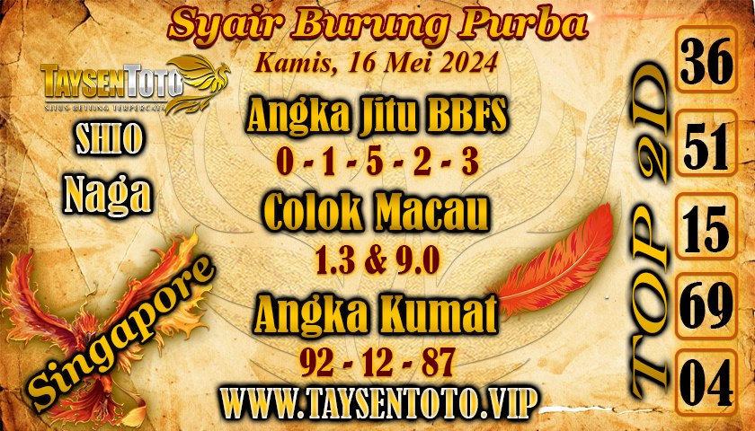 Syair Burung Purba SGP Hari ini 16 Mei 2024