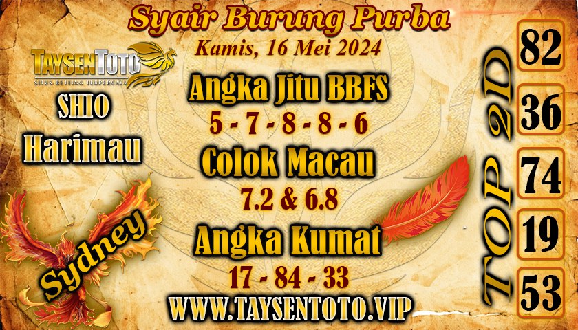 Syair Burung Purba Sydney Hari ini 16 Mei 2024