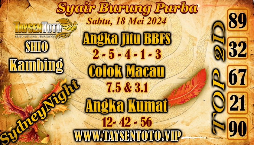 Syair Burung Purba SydneyNight Hari ini 18 Mei 2024