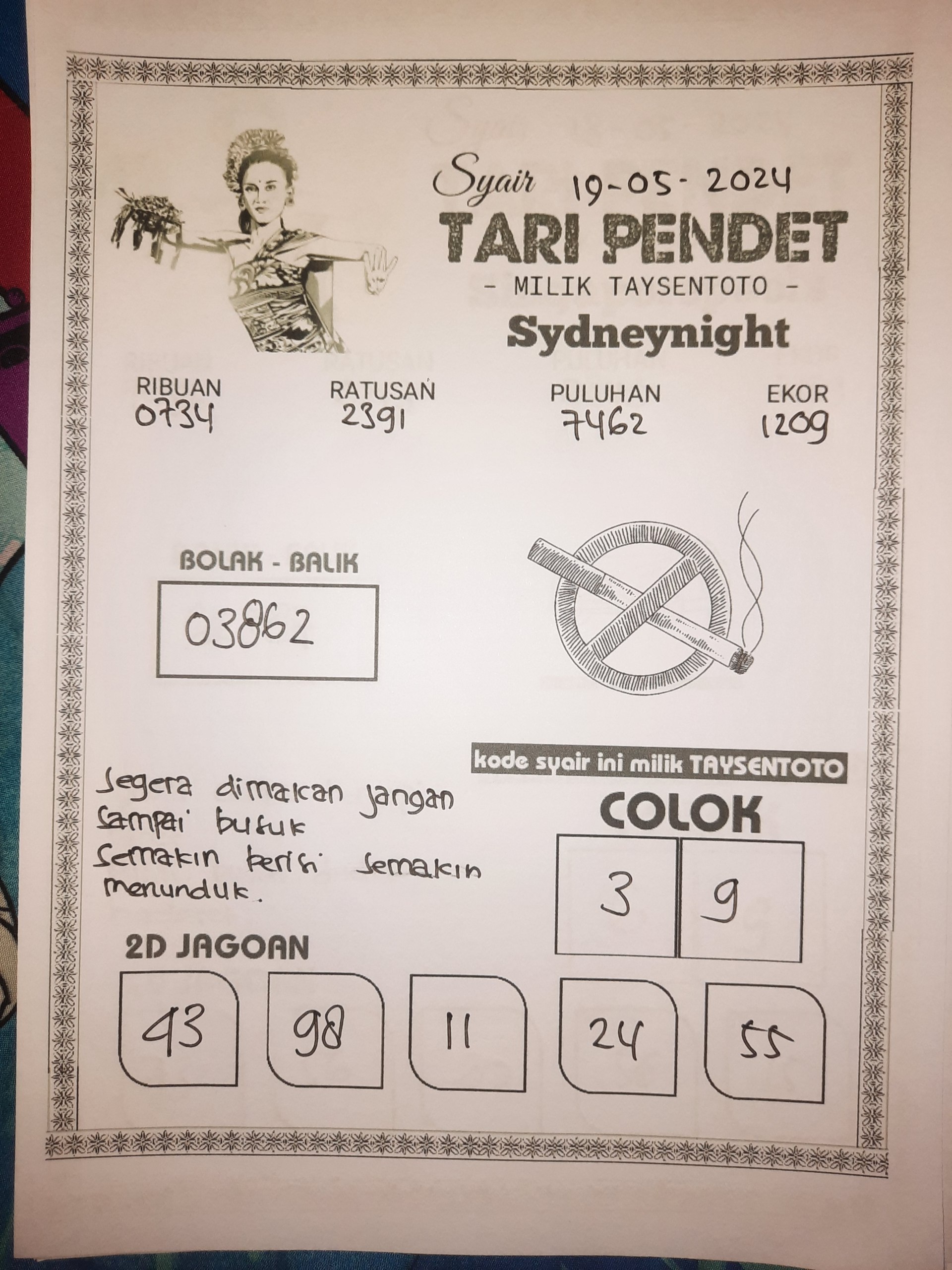 Syair Tari Pendet SydneyNight Hari ini 19 Mei 2024