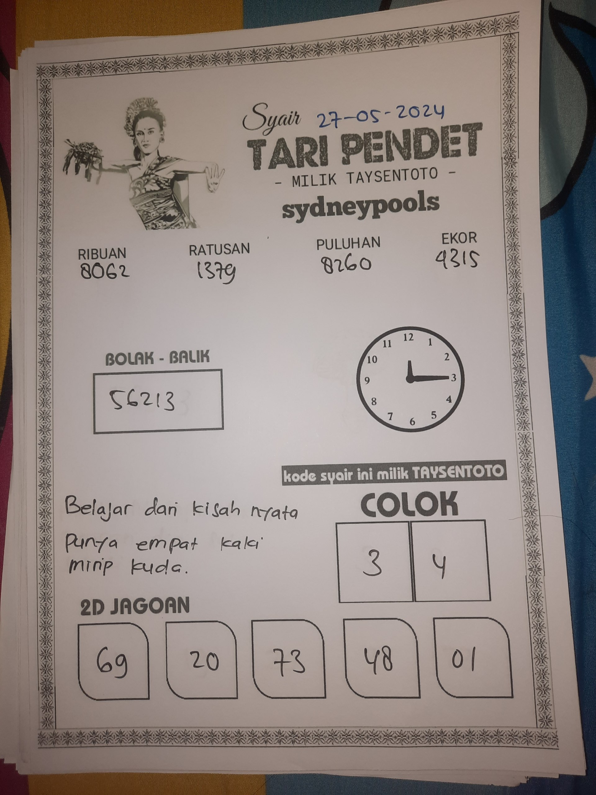 Syair Tari Pendet Sydney Hari ini 27 Mei 2024