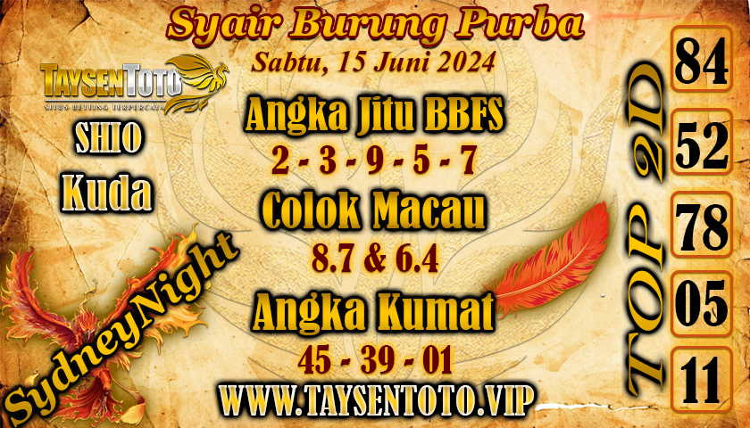 Syair Burung Purba SydneyNight Hari ini 15 Juni 2024