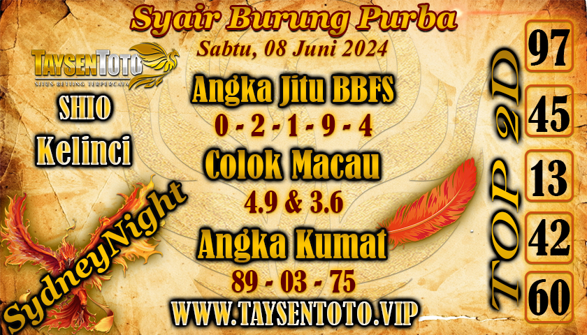 Syair Burung Purba SydneyNight Hari ini 08 Juni 2024