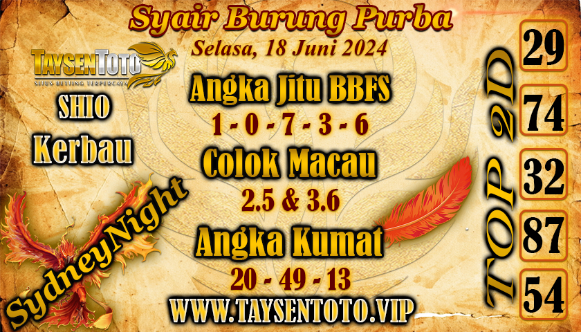 Syair Burung Purba SydneyNight Hari ini 18 Juni 2024