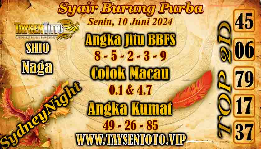 Syair Burung Purba SydneyNight Hari ini 10 Juni 2024