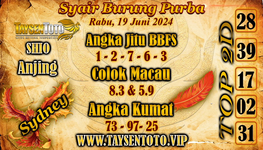 Syair Burung Purba Sydney Hari ini 19 Juni 2024