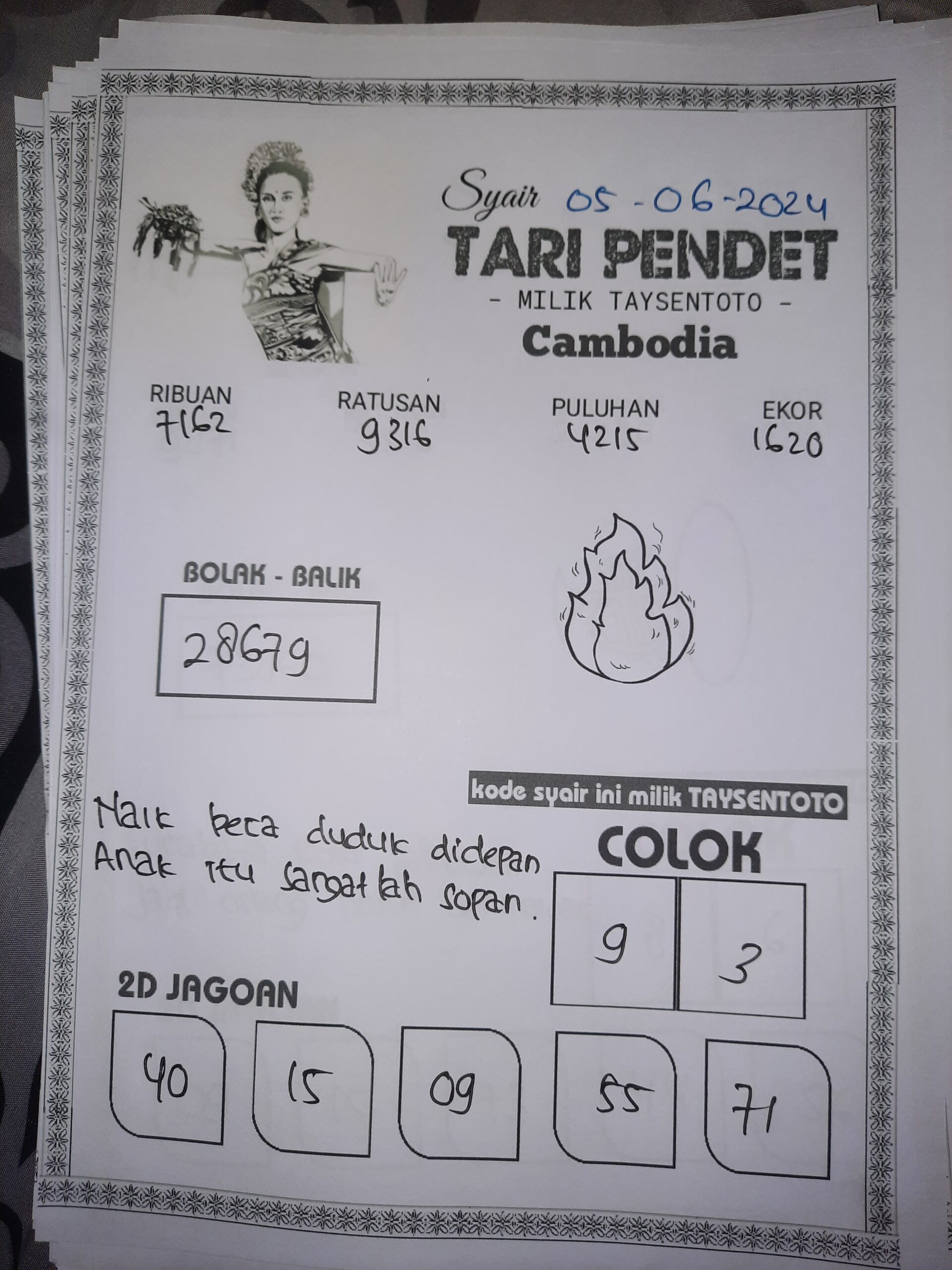 Syair Tari Pendet Cambodia Hari ini 05 juni 2024