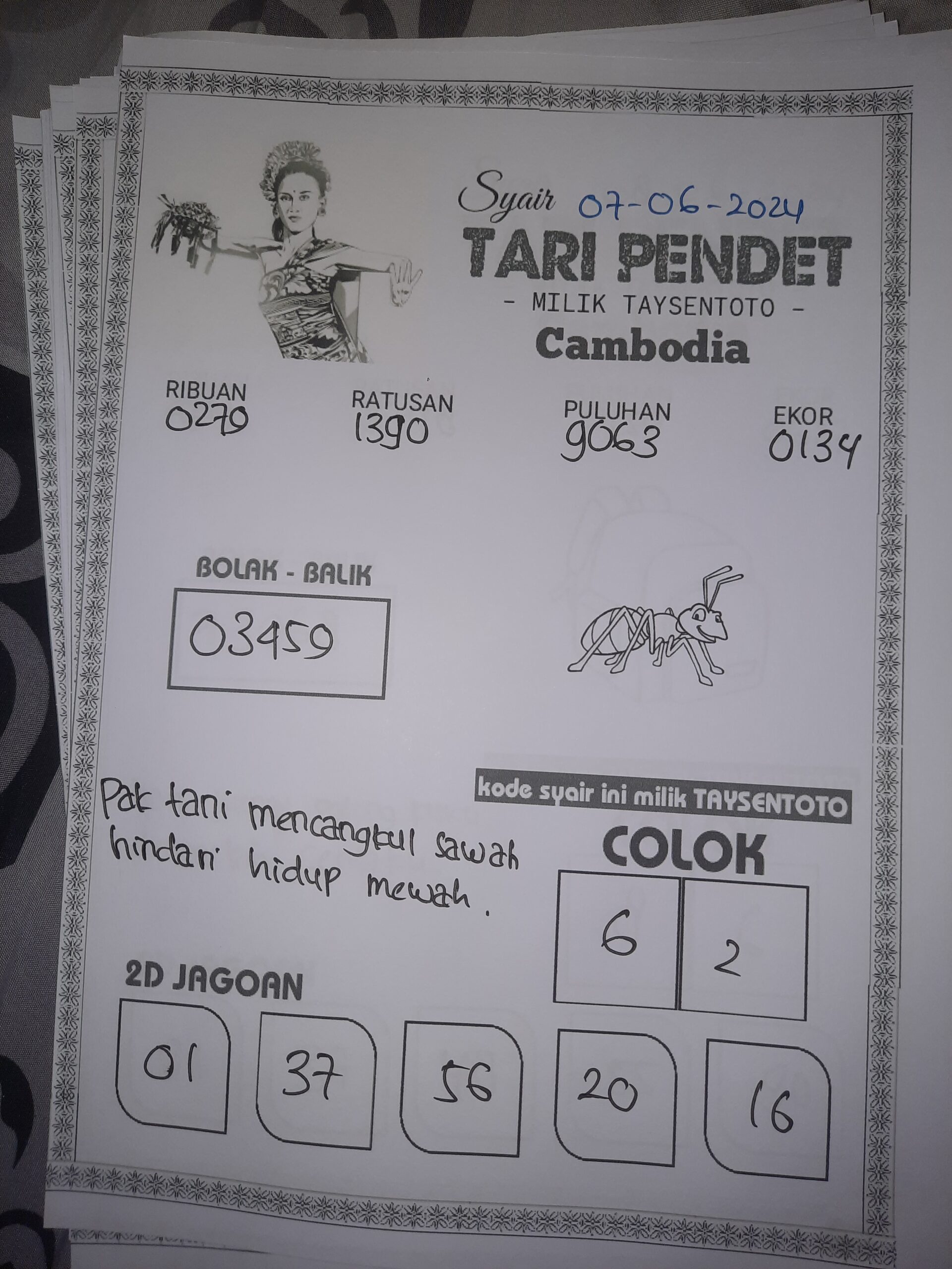 Syair Tari Pendet Cambodia Hari ini 07 juni 2024