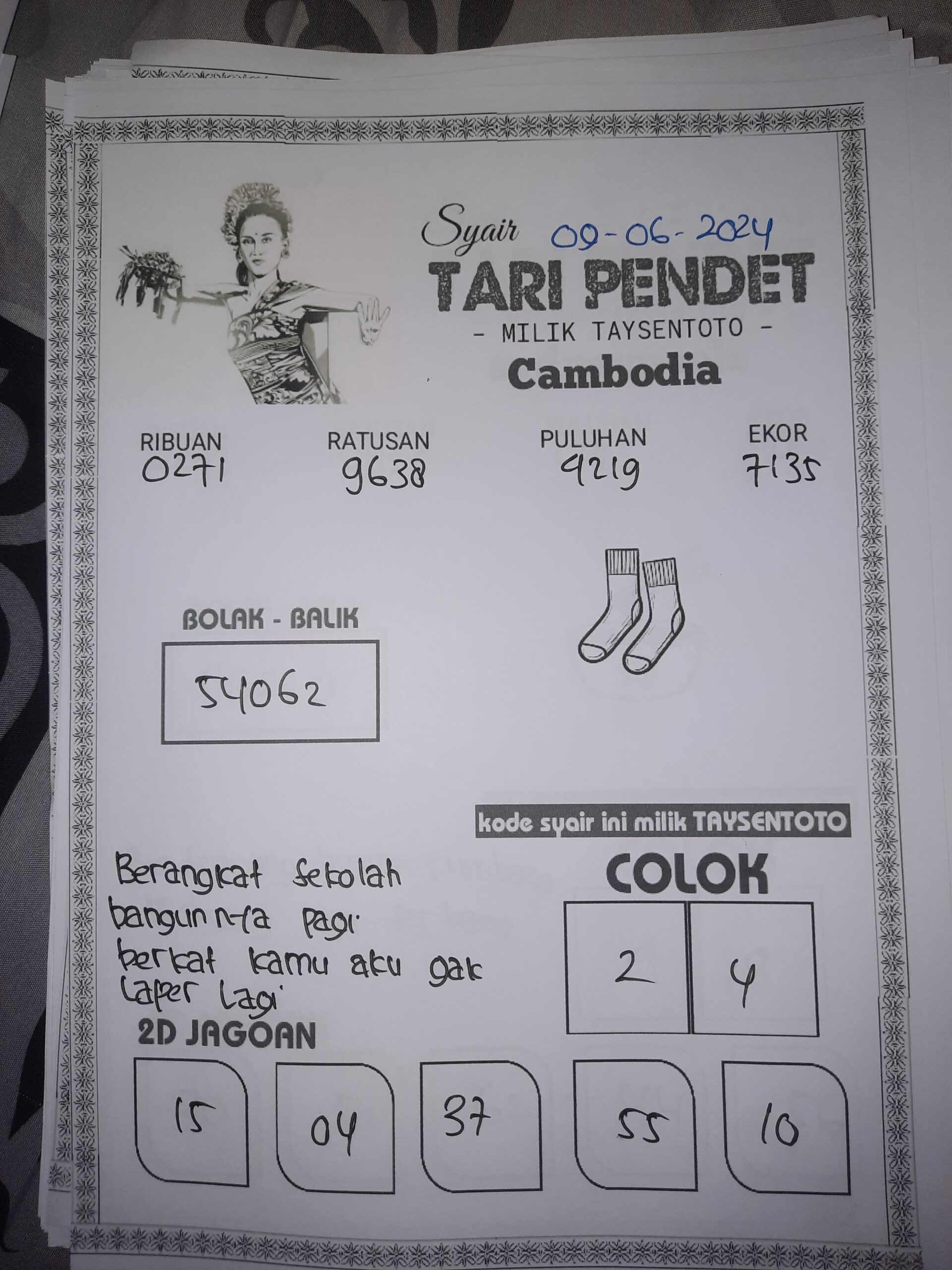 Syair Tari Pendet Cambodia Hari ini 09 juni 2024