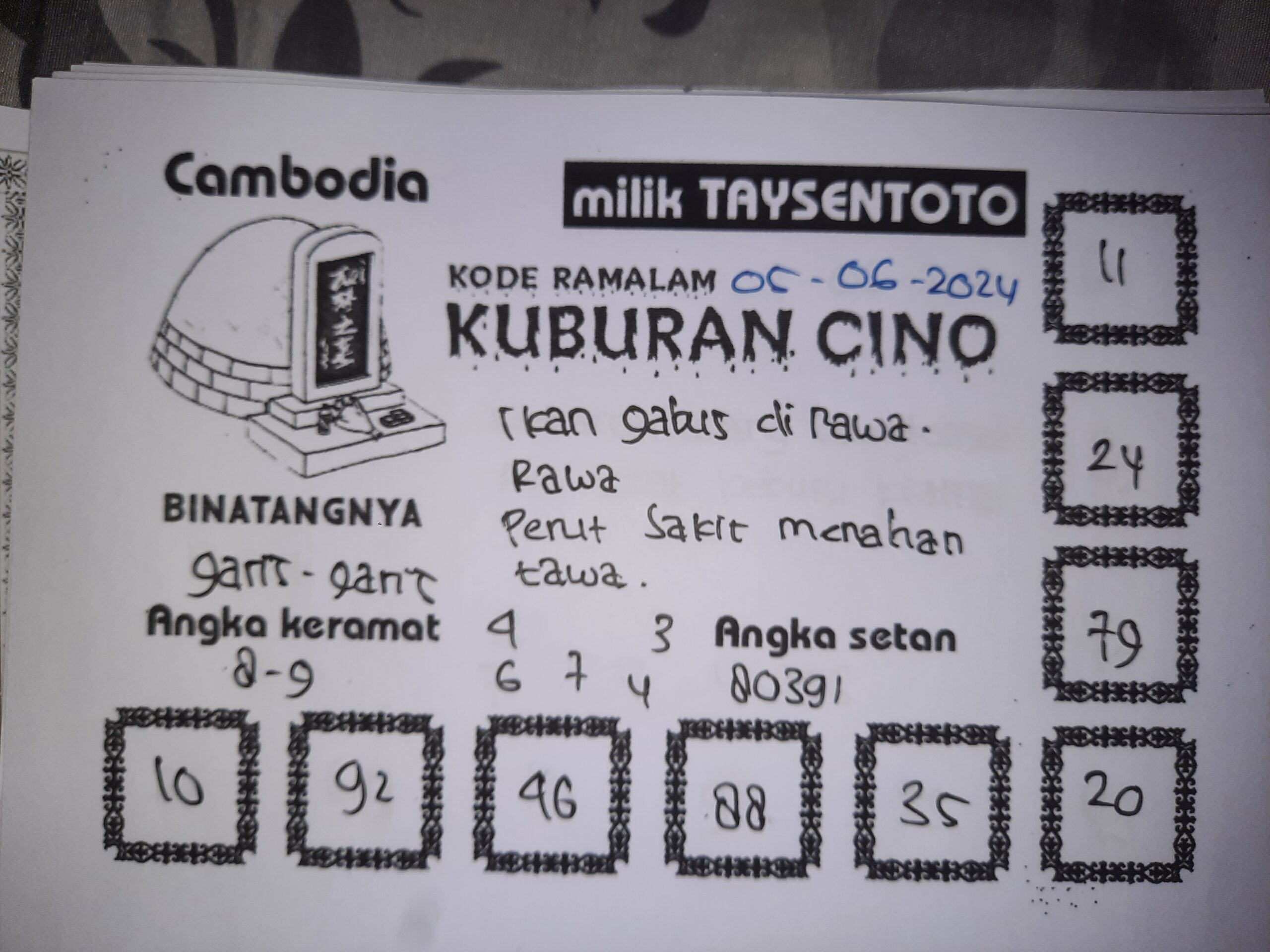 Syair Kuburan Cino Cambodia Hari Ini 05 Juni 2024