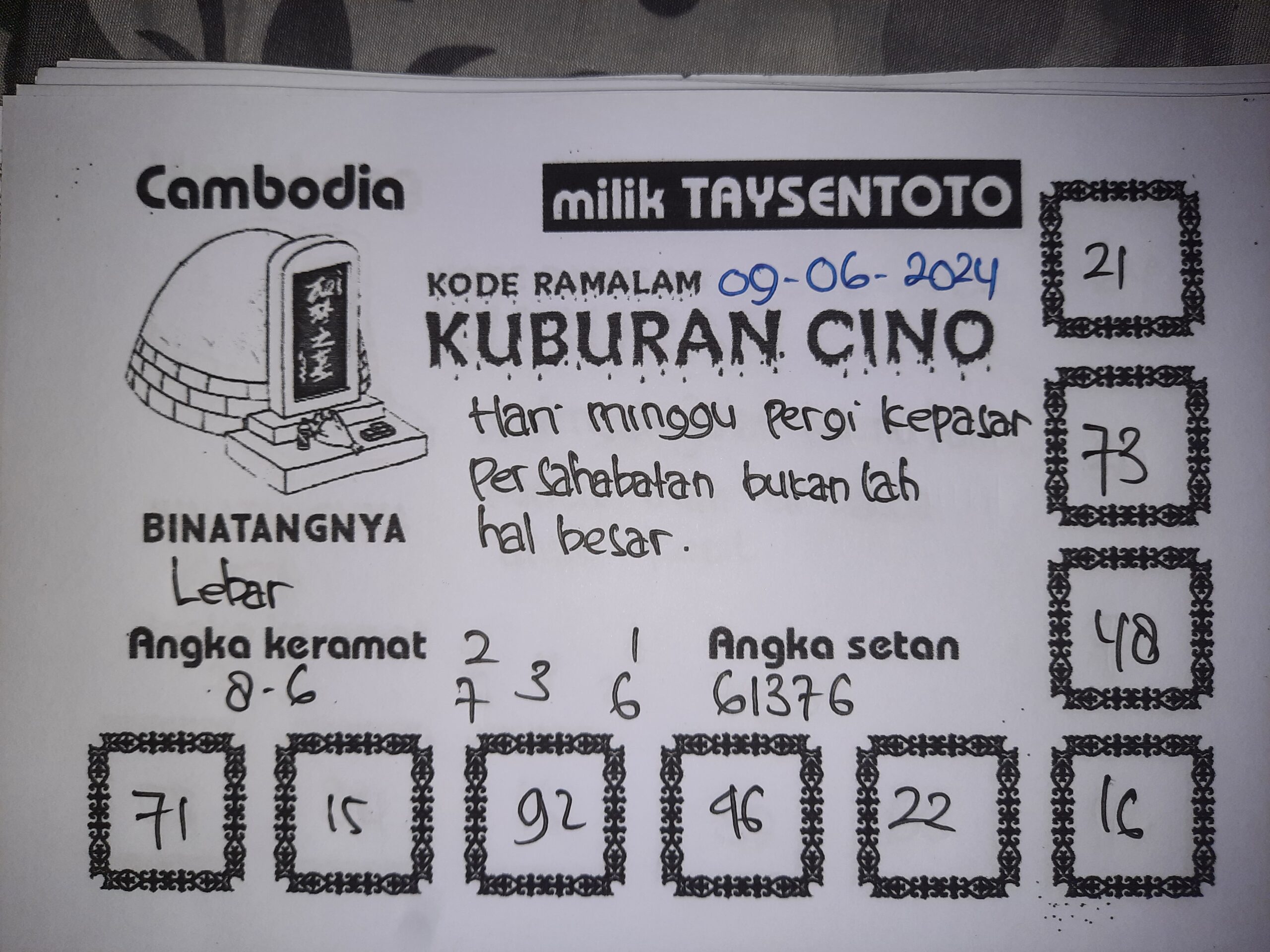 Syair Kuburan Cino Cambodia Hari Ini 09 Juni 2024